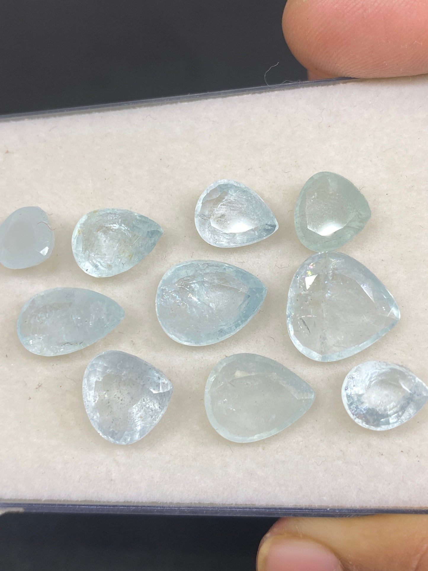 Rare Aquamarine faceted cuts faceted pears hearts aquamarine faceted cutstones pcs 10 wt 43 carats size 9mm-15x9mm aquamarine cut