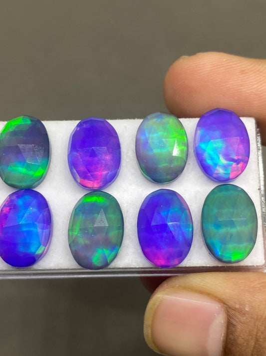 Lovely Purple fire aurora opal and crystal doublet oval rosecut pcs 8 wt 43 carats big size 14x10mm ring pendant  auroral opal