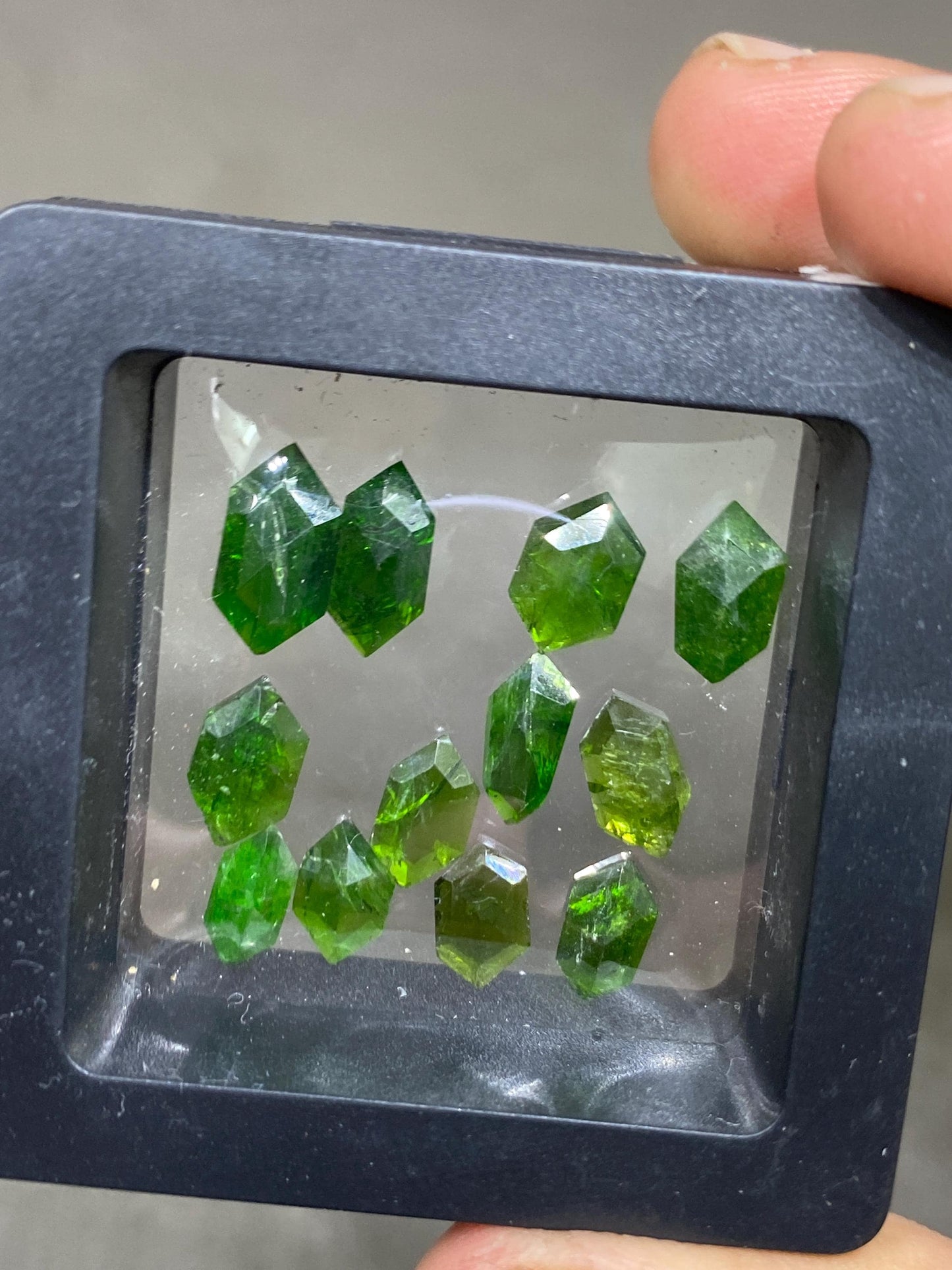 Nice rare green chrome diopside hexagon stepcut vivid green color size pcs 12 wt 16.10 cts size 8x5mm-11x6mm Chrome diopside