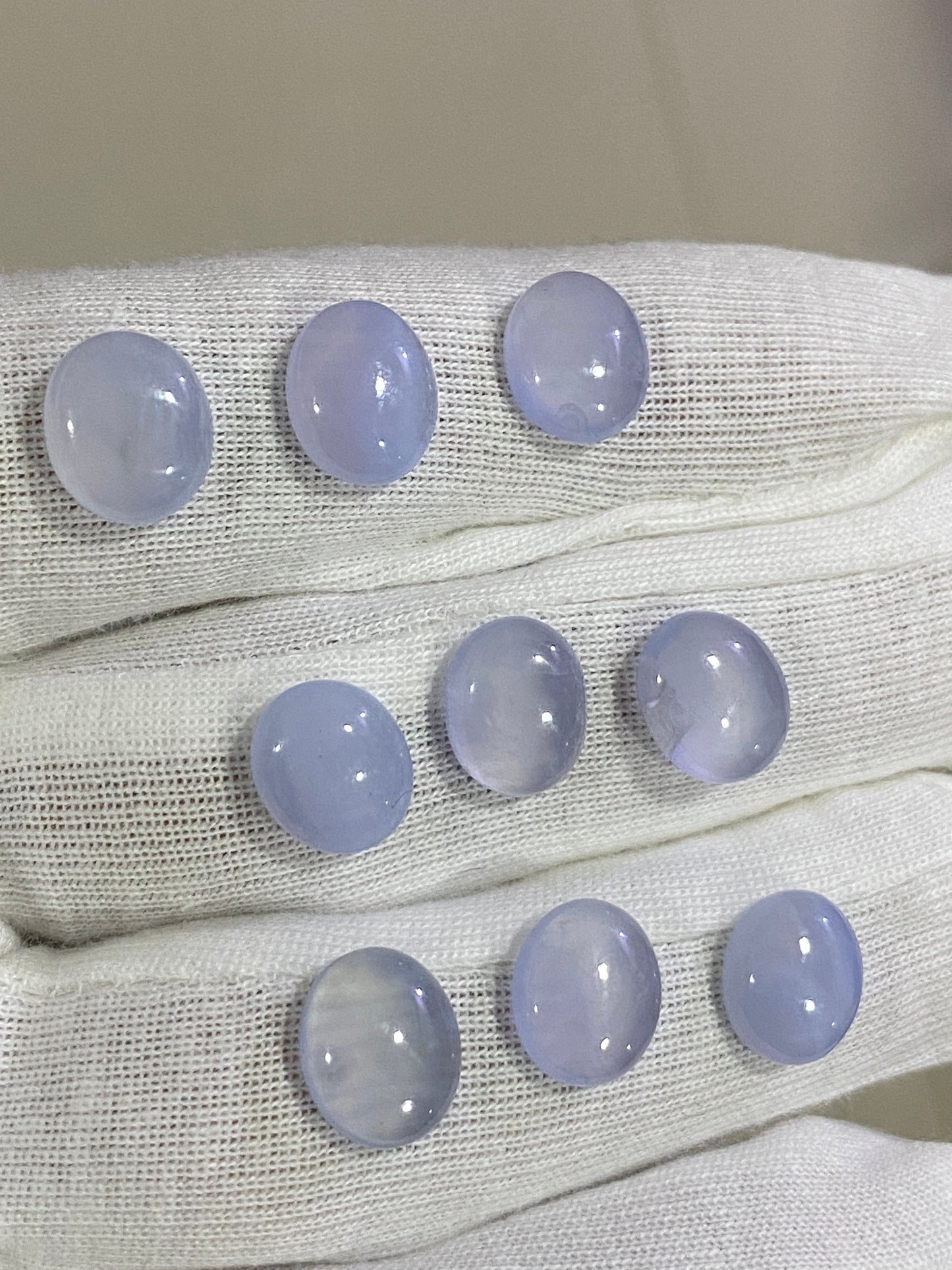 Purple lavender chalcedony cabochons ovalish pcs 9 weight 33 carats size 11x9-12x10mm chalcedony smooth cabochons ot