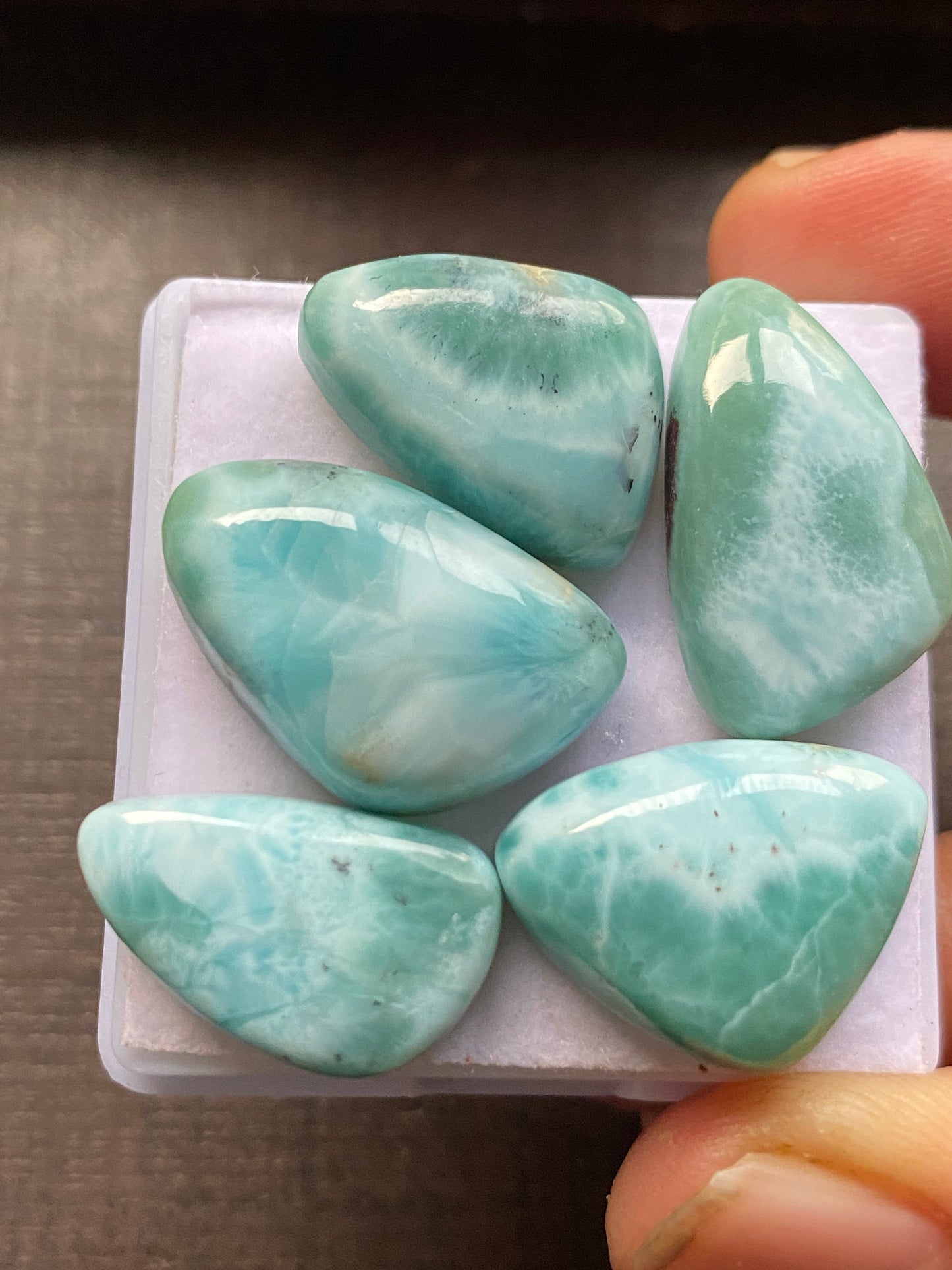 Stunning rare Smooth Larimar cabochons pcs 5 pendant supply  wt 83 carats size 19x13-23x15mm natural Larimar cabochons fancy shape