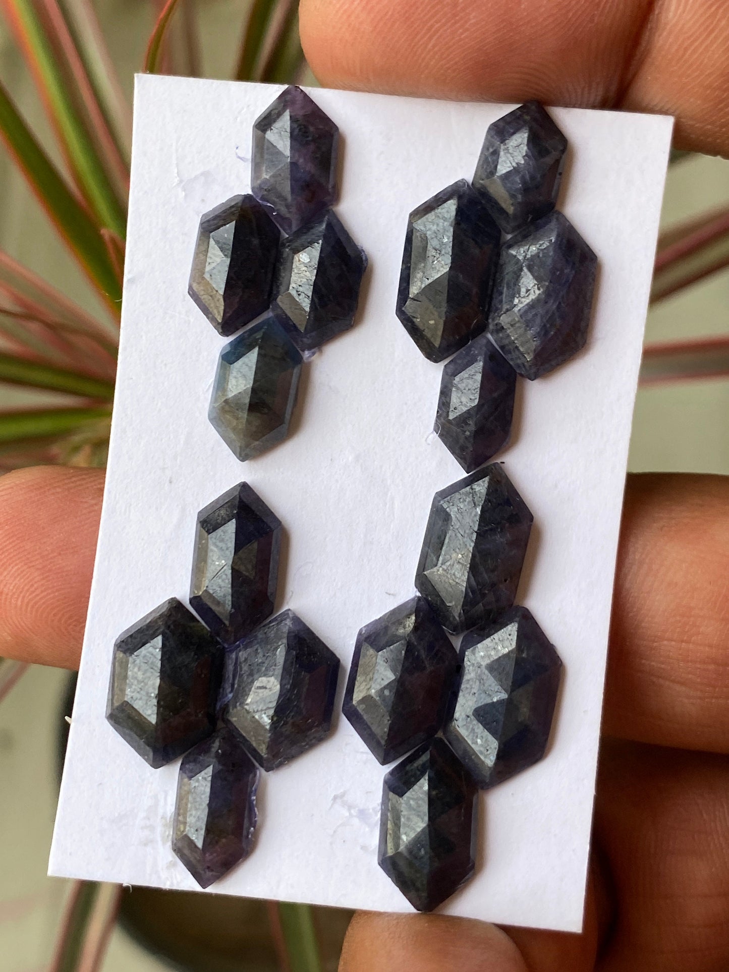 Wow Rare dark blue purple sapphire hexagon step cuts  wt 56 cts pcs 16 size 11x7.8mm-14.5x8.3mm blue sapphire stepcut hexagon flatbacks