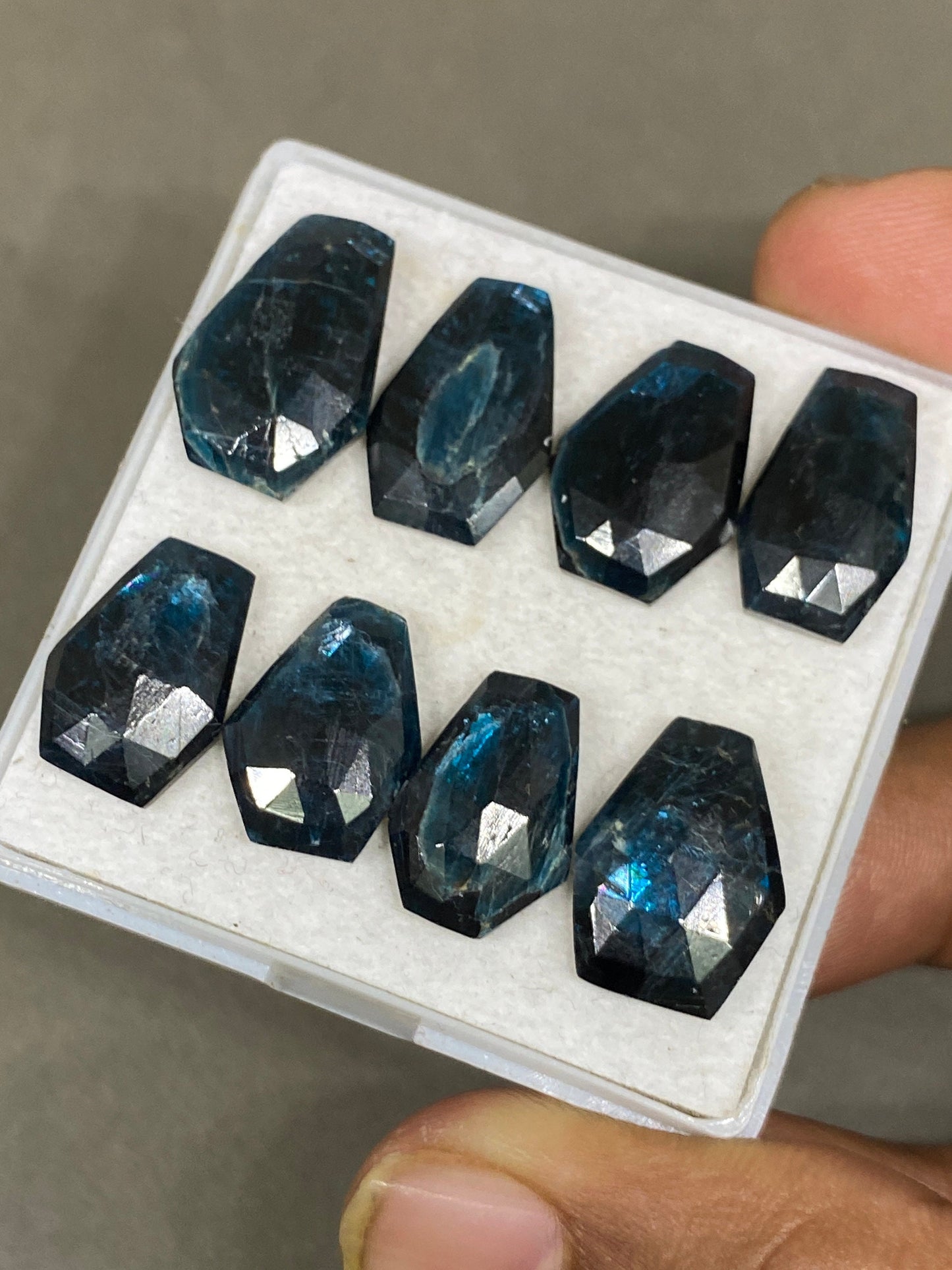 Fabulous rare teal kyanite moss coffin stepcut  flatback amazing quality lovely color weight 61 cts pcs 8 size 16x11-18x11mm  rosecut