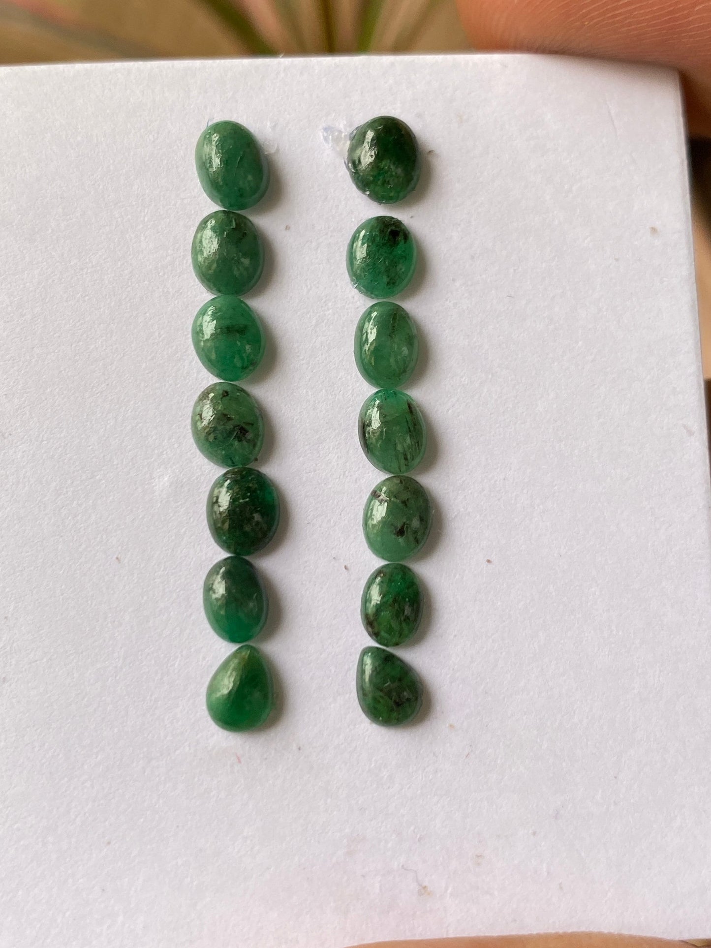 Vivacious rare Emerald cabochons earrings mixed shapes emerald oval weight 8.30 cts size 5.6x4.2mm-6.4x4.9mm  pcs 14 Emerald cabochon