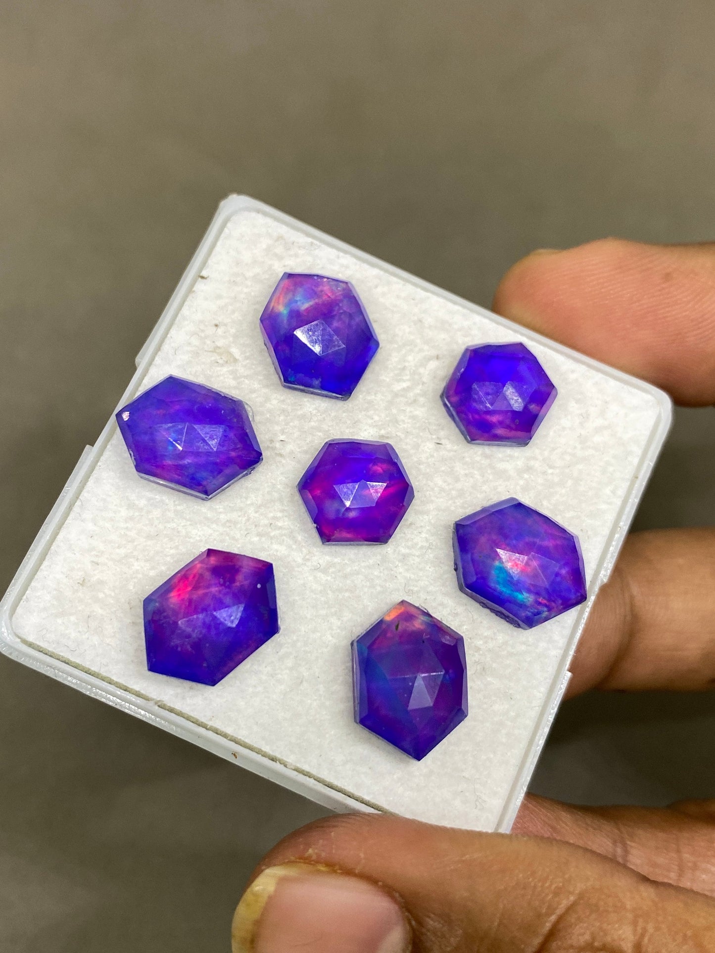 Stunning Multi fire purple aurora opal and crystal doublet stepcut Hexagon pcs 7 wt 29 carats rare size 12mm-14x12mm ring pendant supply