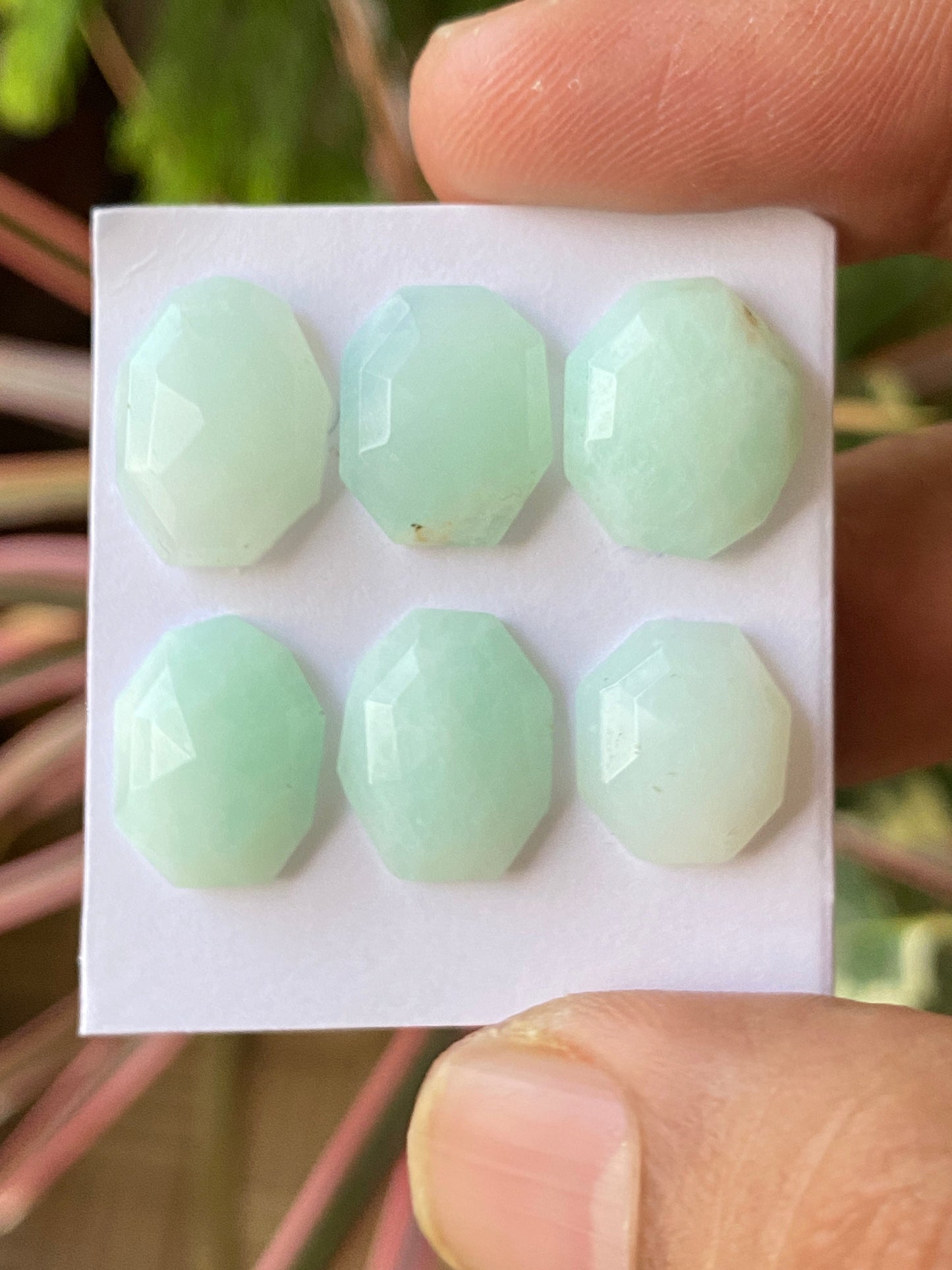 Nice rare mint green chrysoprase rosecut geometric oval shape pcs 6 wt 24 cts size 12x10mm-15x11mm rosecut chrysoprase round