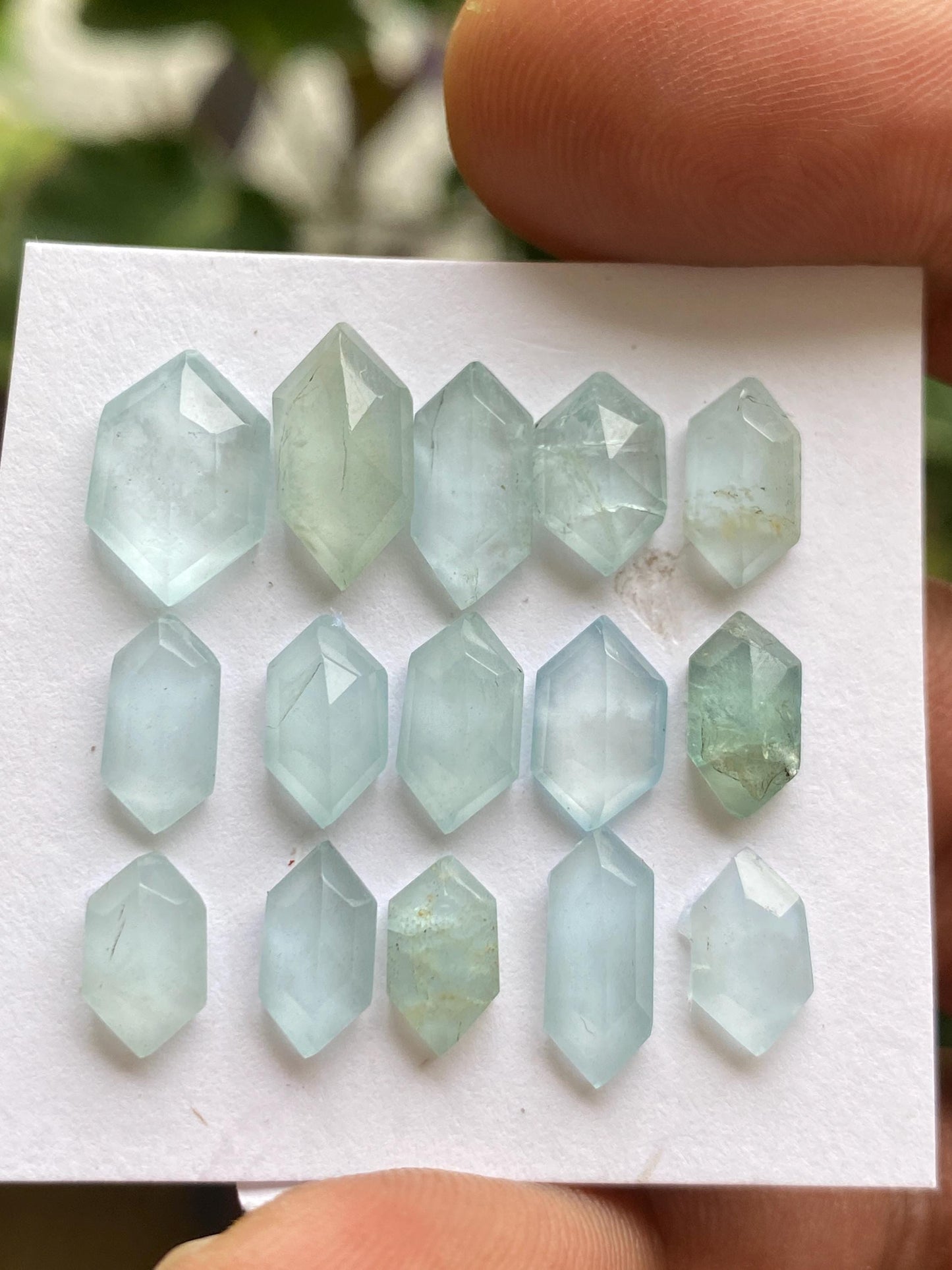 Stunning aquamarine hexagons stepcut wt 18 carats size 9x6mm-13x8mm pcs 15 aquamarine stepcut flatback gems