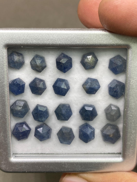 Cute Rare blue sapphire hexagon step cuts  wt 34.70 cts  Pcs  20 size 7x5.5mm-8x7mm blue sapphire stepcut hexagon flatbacks