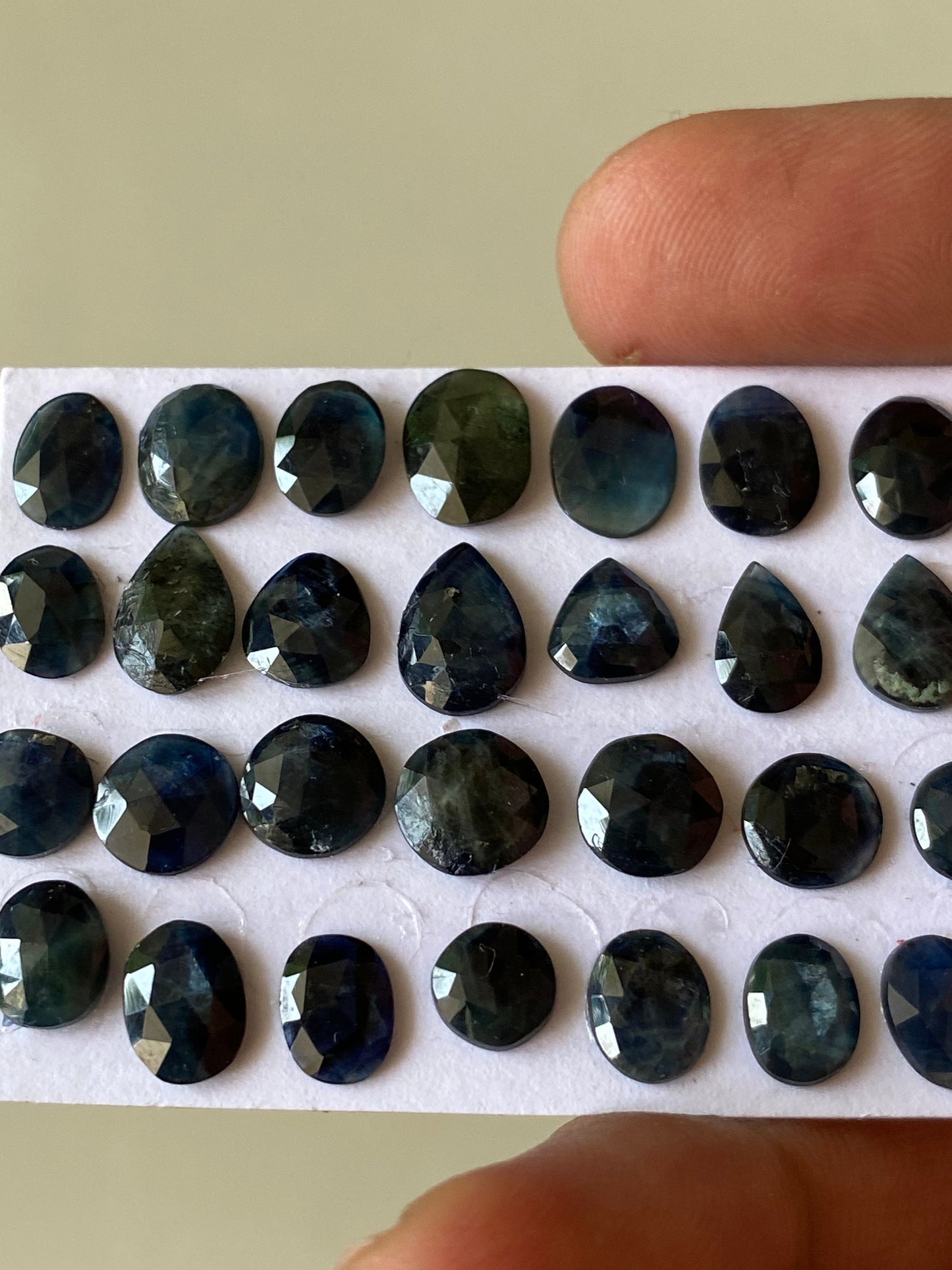 Extremely rare blue sapphire rosecut parti sapphire blue green bi color sapphire 6.3mm-9.7x7.2mm wt 33.80 cts pcs 28 rosecut sapphire blue