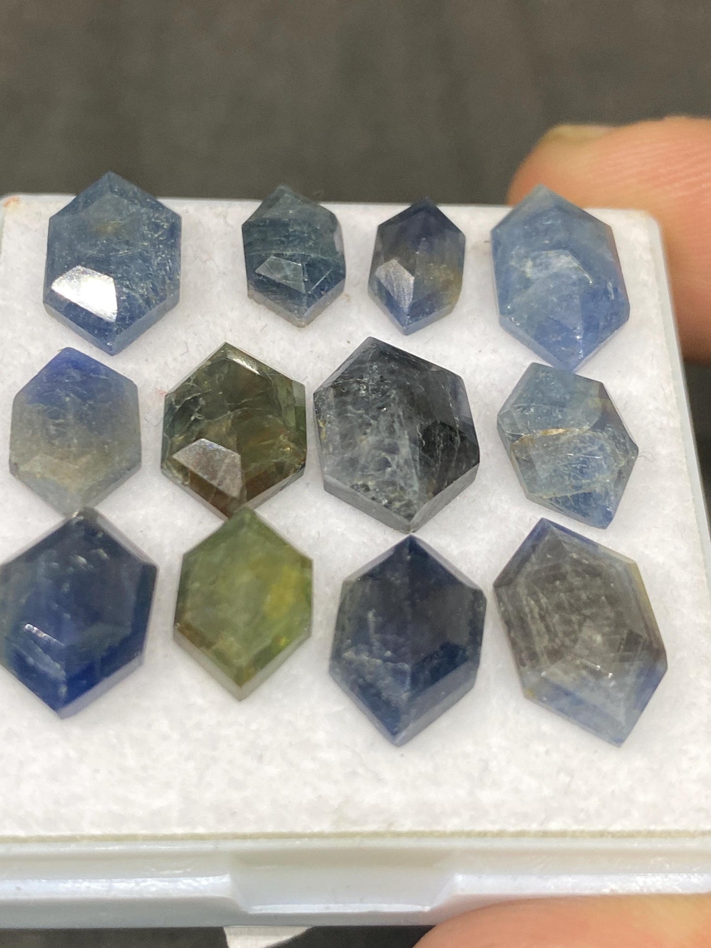 Nice Rare blue grey sapphire good quality hexagon step cut wt 39.25 cts  pcs 12 size  10.x6.8-13.6-7.6mm blue sapphire hexagon flatbacks