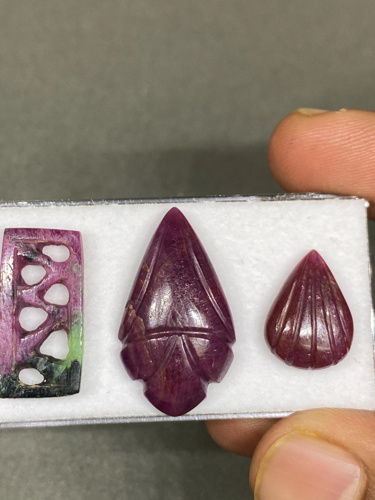 Gorgeous  very rare natural ruby handmade flower carving pcs 3 wt 38.60 carats size 16x12-27x15mm ideal for a ring or pendant ruby carving