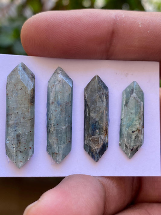 Stunning rare moss pale teal kyanite hexagon stepcut flatback amazing quality  weight 37 carats pieces 4 size 23x7mm-31x8mm rosecut