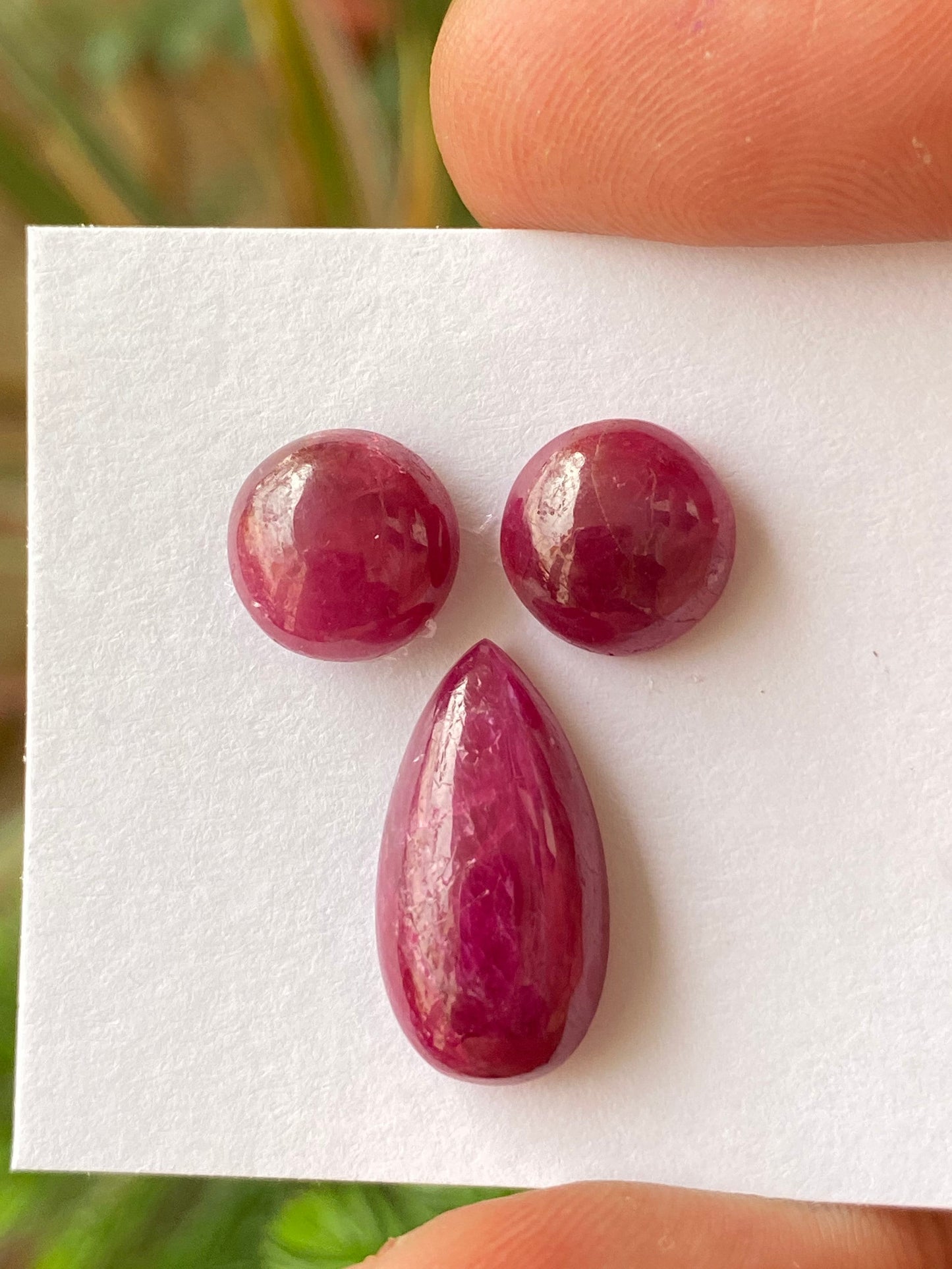 Stunning  Rare ruby round cabochon ruby pear pendant earrings supply pcs 3 wt 19 cts size 9.9mm-9.9x8.5mm unheated untreated ruby cabochons