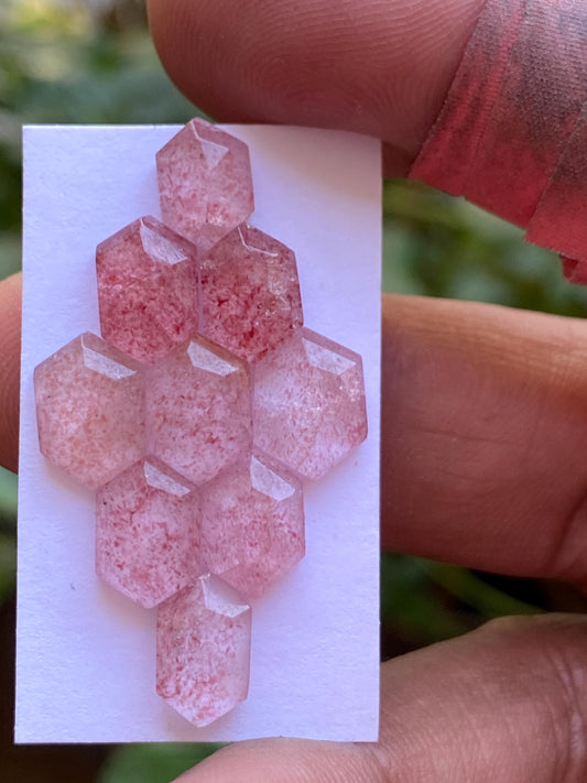 Stunning strawberry quartz hexagon step cut  Pcs 9 weight 17 carats size 8.9x6.5mm-10.6x7.9mm strawberry quartz rosecut lot