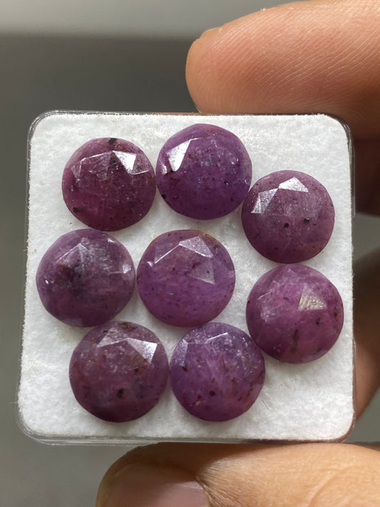 Purple red Sapphire Rosecut flats round shape  wt 26 cts 10mm pcs 8 purple sapphire round rosecut