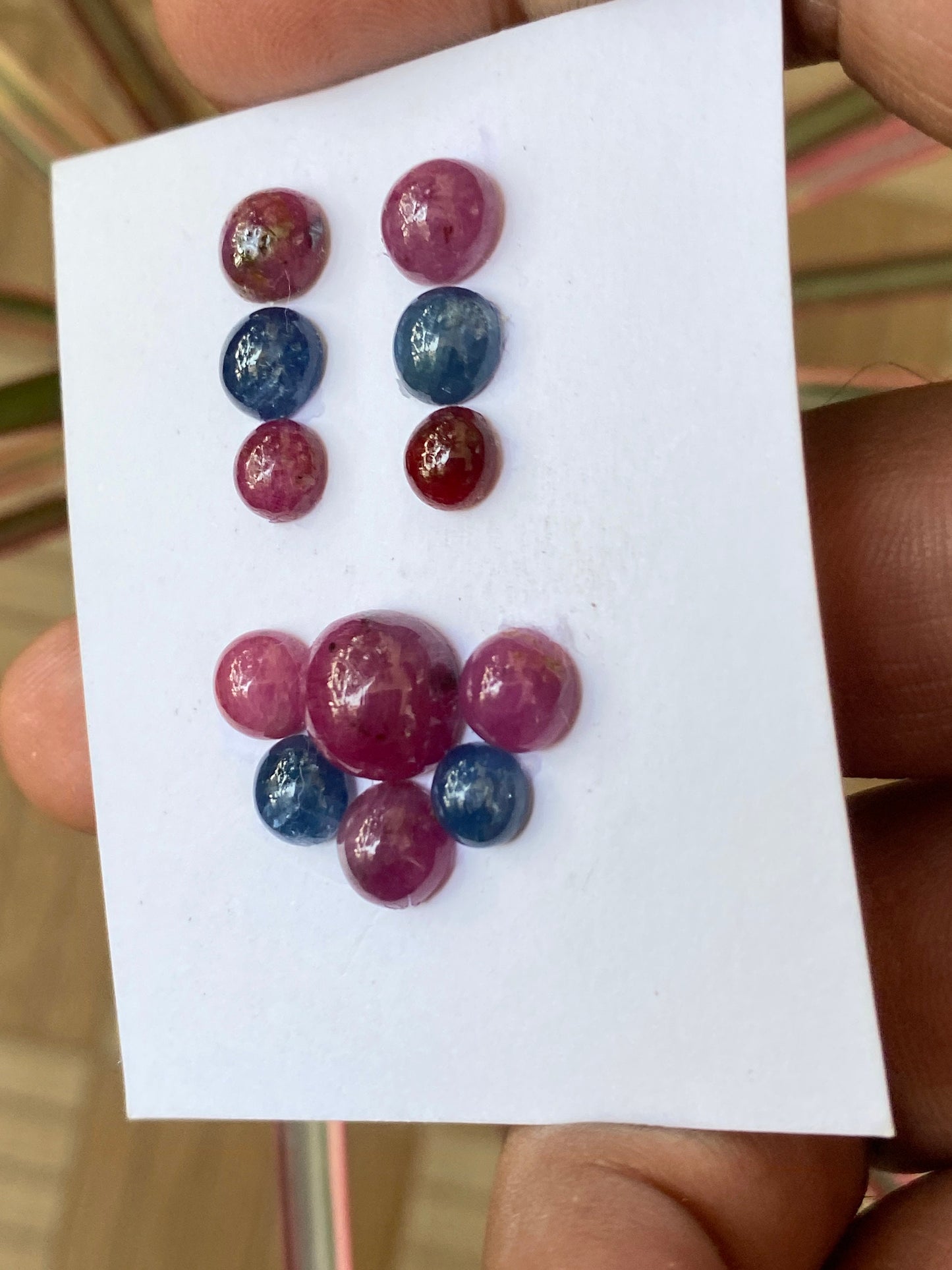 Alluring rare blue sapphire ruby round cabochons earrings supply pcs 12 wt 28 cts size 5.9mm-9.8mm natural unheated untreated cabochons