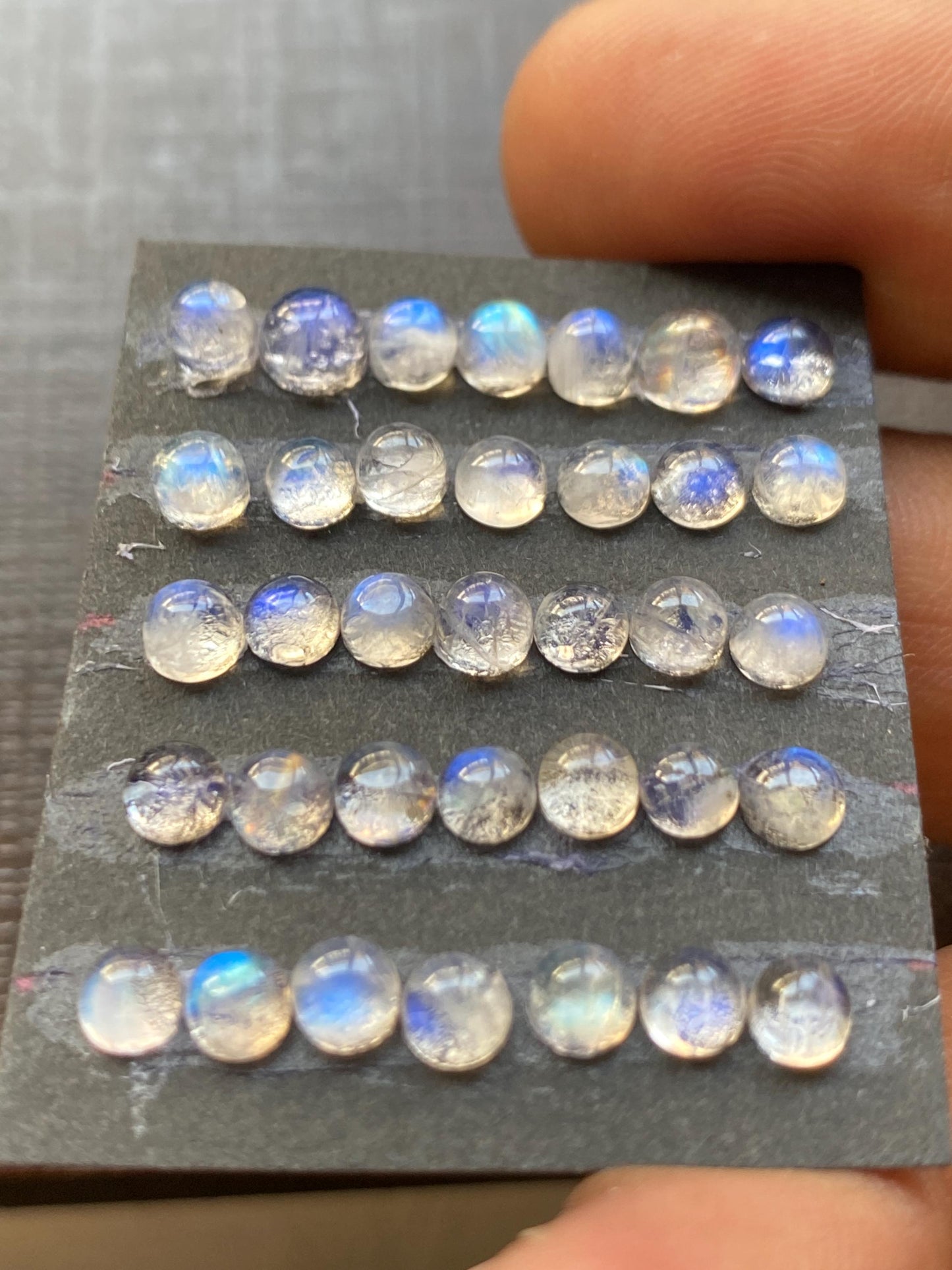 White rainbow moonstone cabochons wholesale lot pcs 35 weight 13.55 carats size 4mm round cabochons