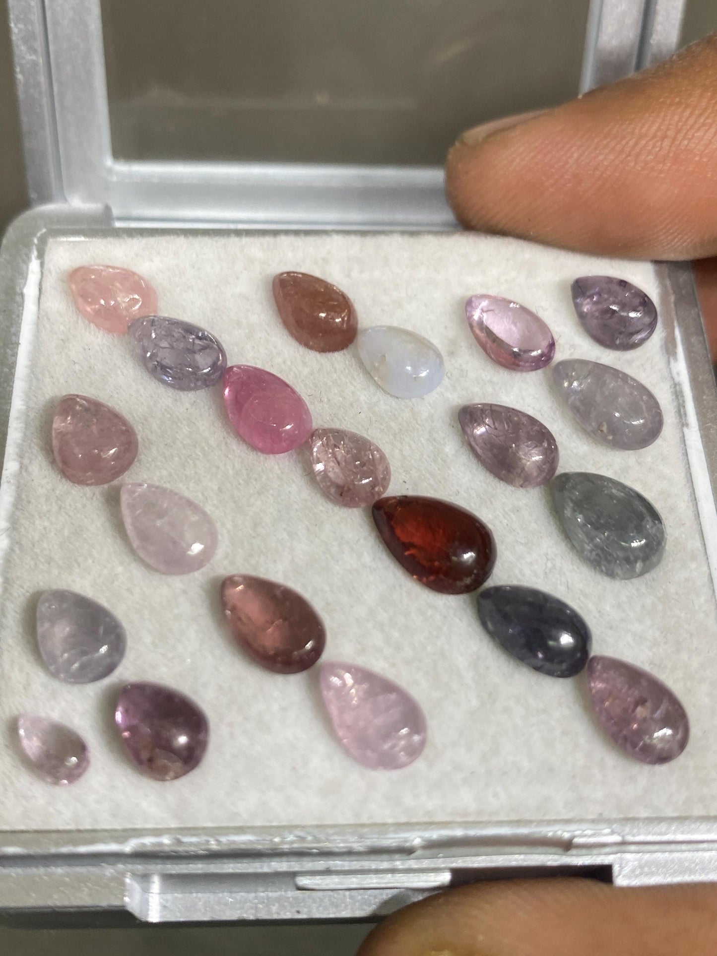 very rare burma mines multi spinel Pear cabochons lot beautiful gems pcs 21 weight 24.35 cts size 5x3mm-9x6mm spinel cabochons