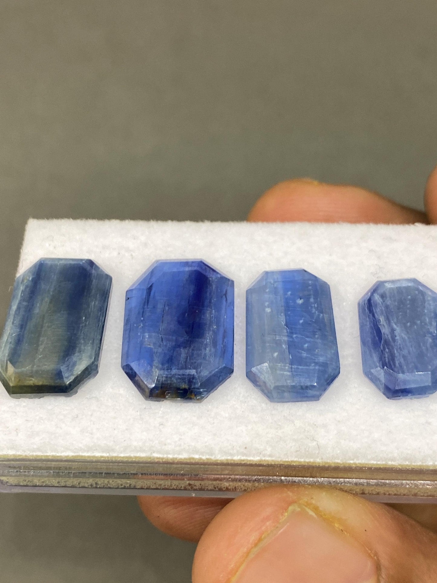 Vivacious blue kyanite octagon geometric faceted flats size 14x9-17x12mm fine quality pcs 4 wt 22 carats  geometric design flats kyanite