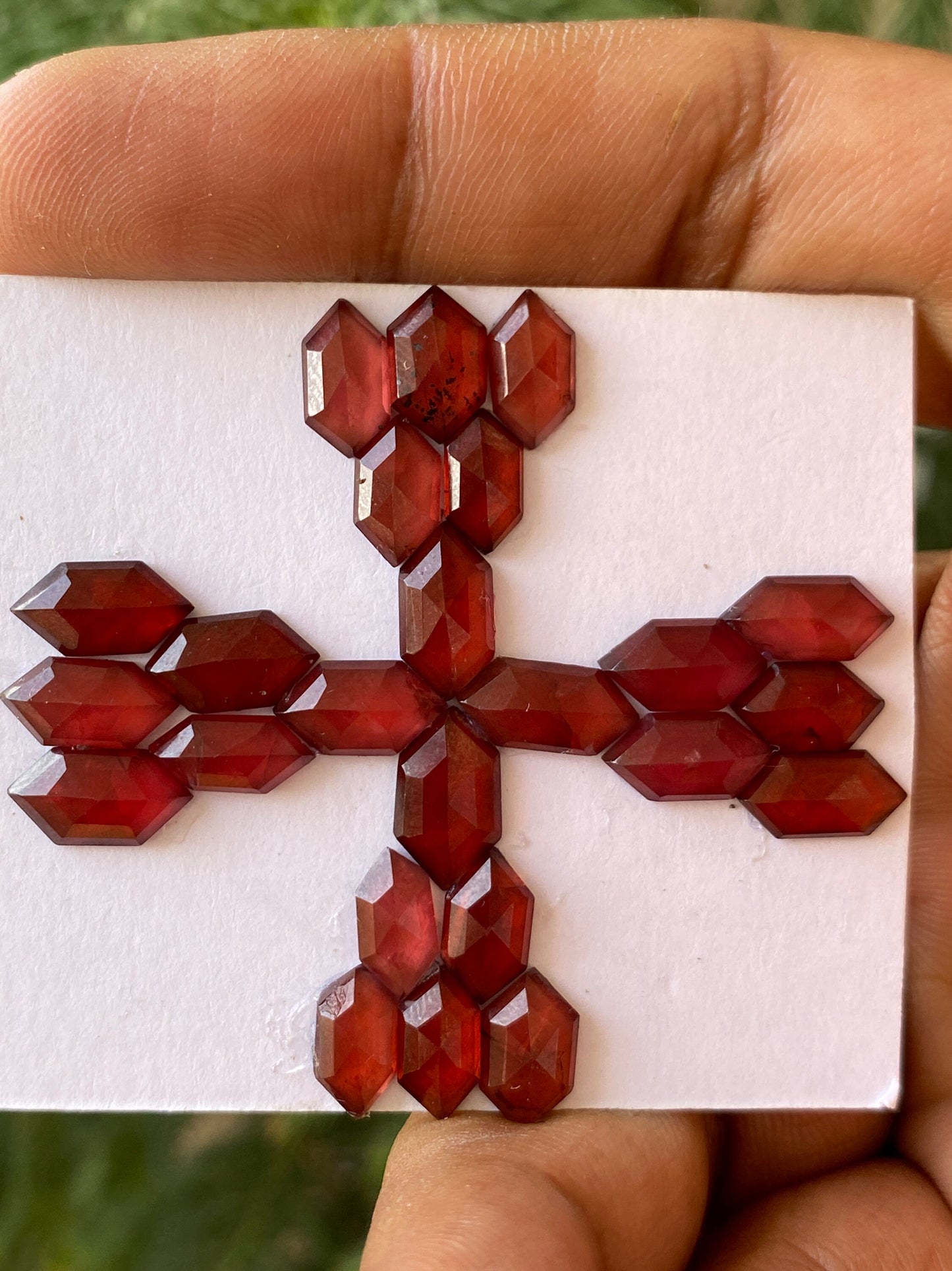 Vivacious  Red garnet hexagon step cuts aaa quality wt 34.55 cts pcs 24 size 9.3x5-11.5x5.5mm red  garnet stepcut hexagons