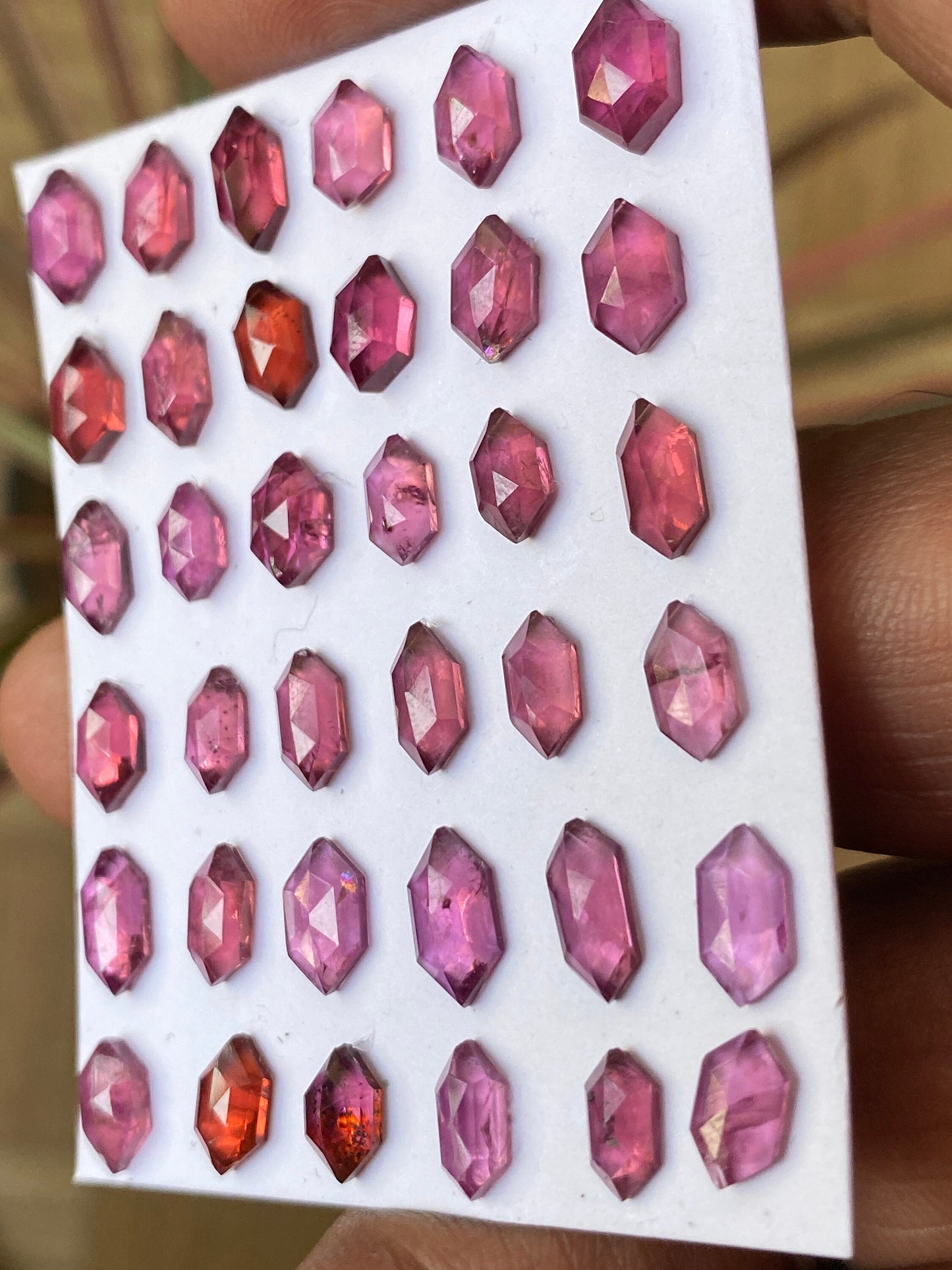 Rare Rhodolite pink garnet hexagon step cut aaa quality mahenge tanzania mines wt 35 cts pcs 36 garnet 7.4x4-8.8x5.2mm Rhodolite hexagons