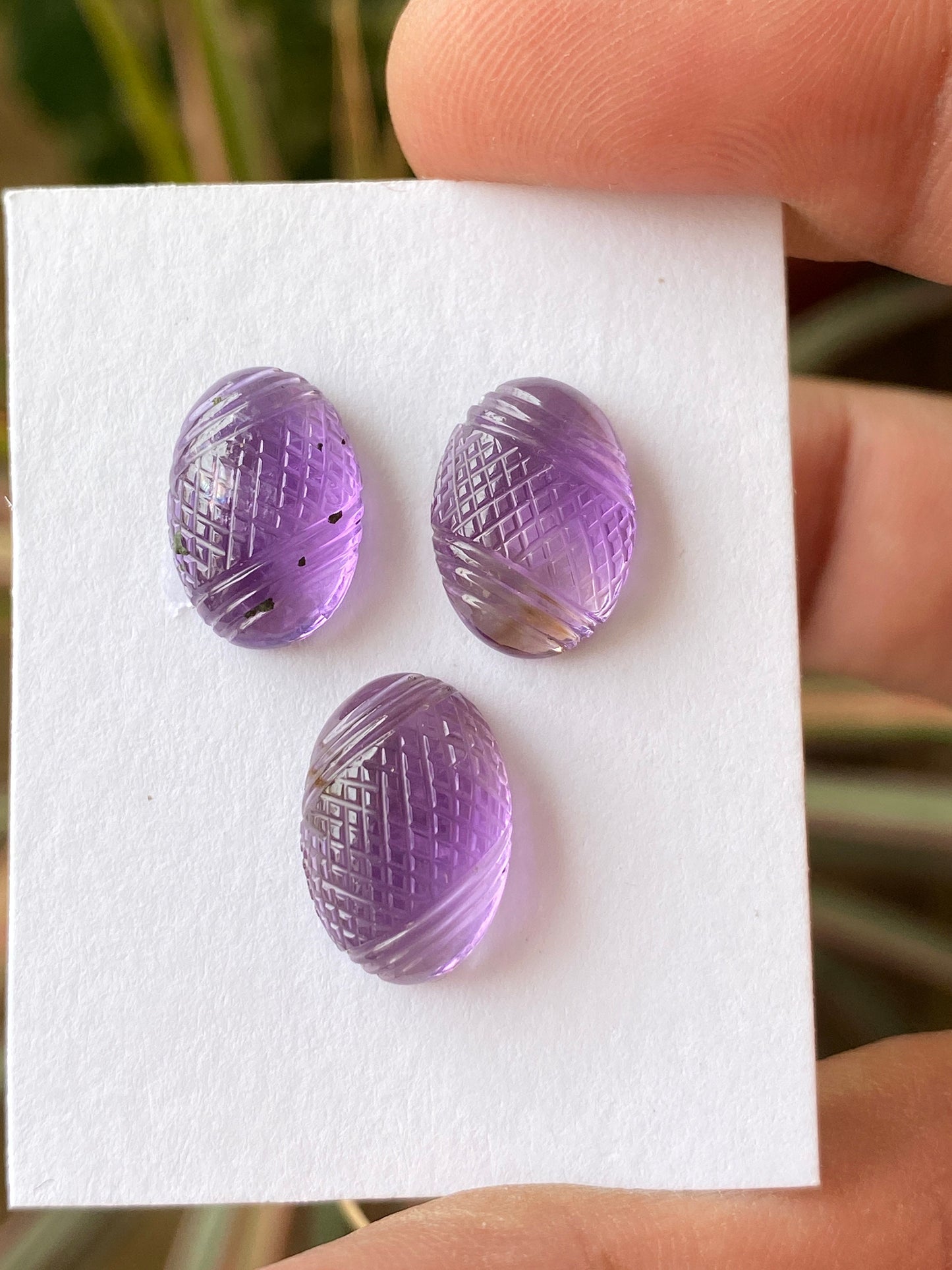 Lovely Natural amethyst hand carved earring pendant set weight 16 carats pcs 3 size 15x10mm amethyst carving gemstone carving set