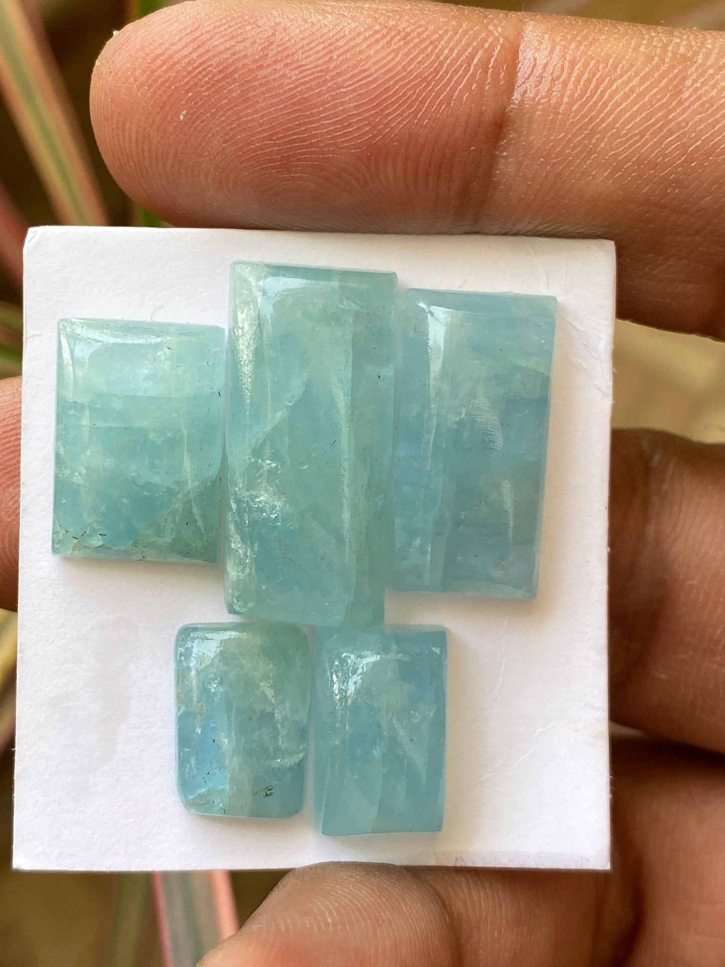 Cute rare blue  Aquamarine cushion  shape cabochons Fine quality  pcs 5 wt 55 cts Size 13x9-24x15mm aquamarine cabochons