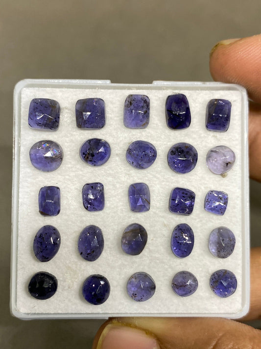 Alluring Rare iolite rosecut freeform wholesale lot weight 18 carats size 5mm-7.4x5.4mm pcs 25 intense deep color iolite rosecut