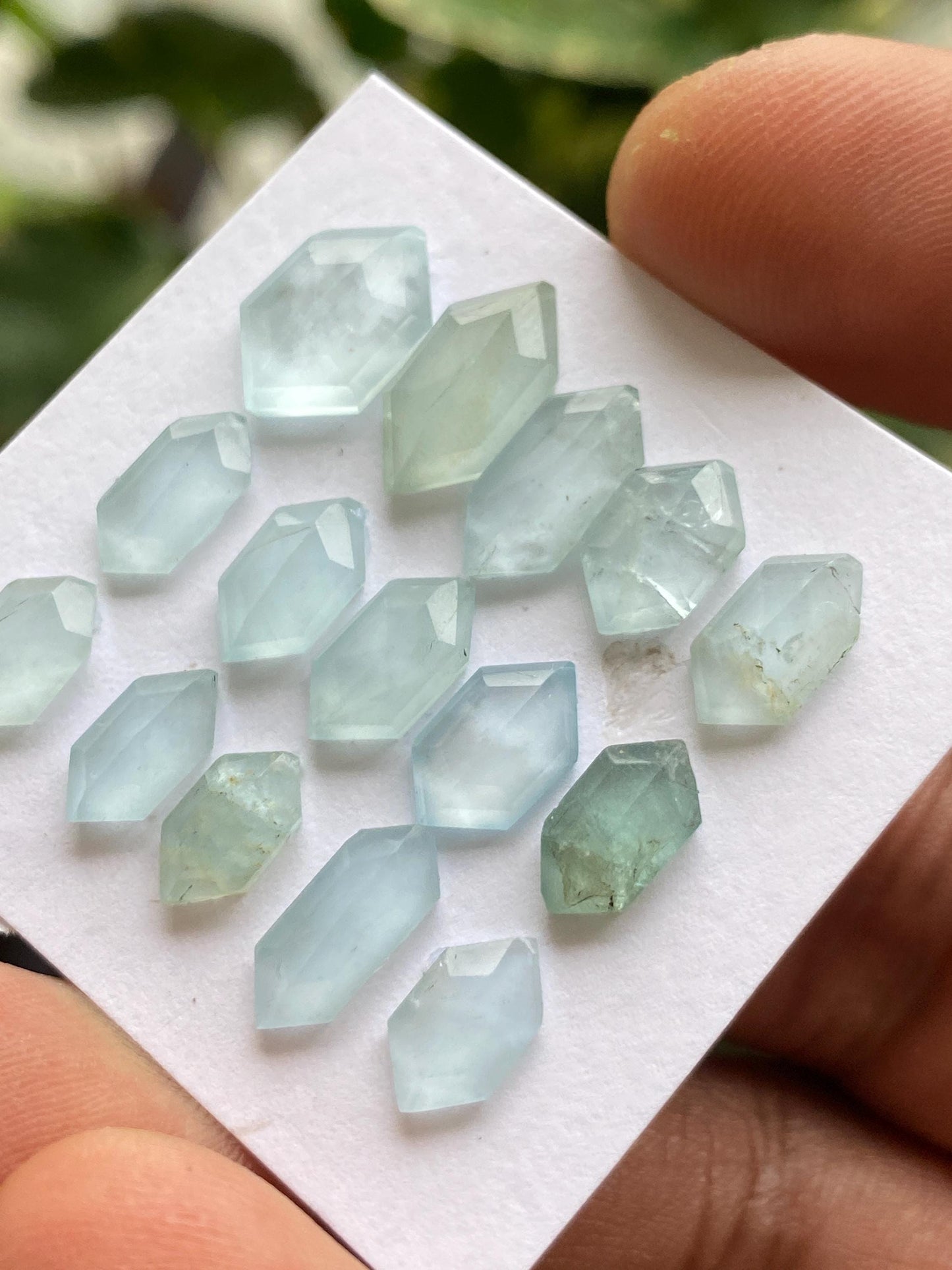 Stunning aquamarine hexagons stepcut wt 18 carats size 9x6mm-13x8mm pcs 15 aquamarine stepcut flatback gems