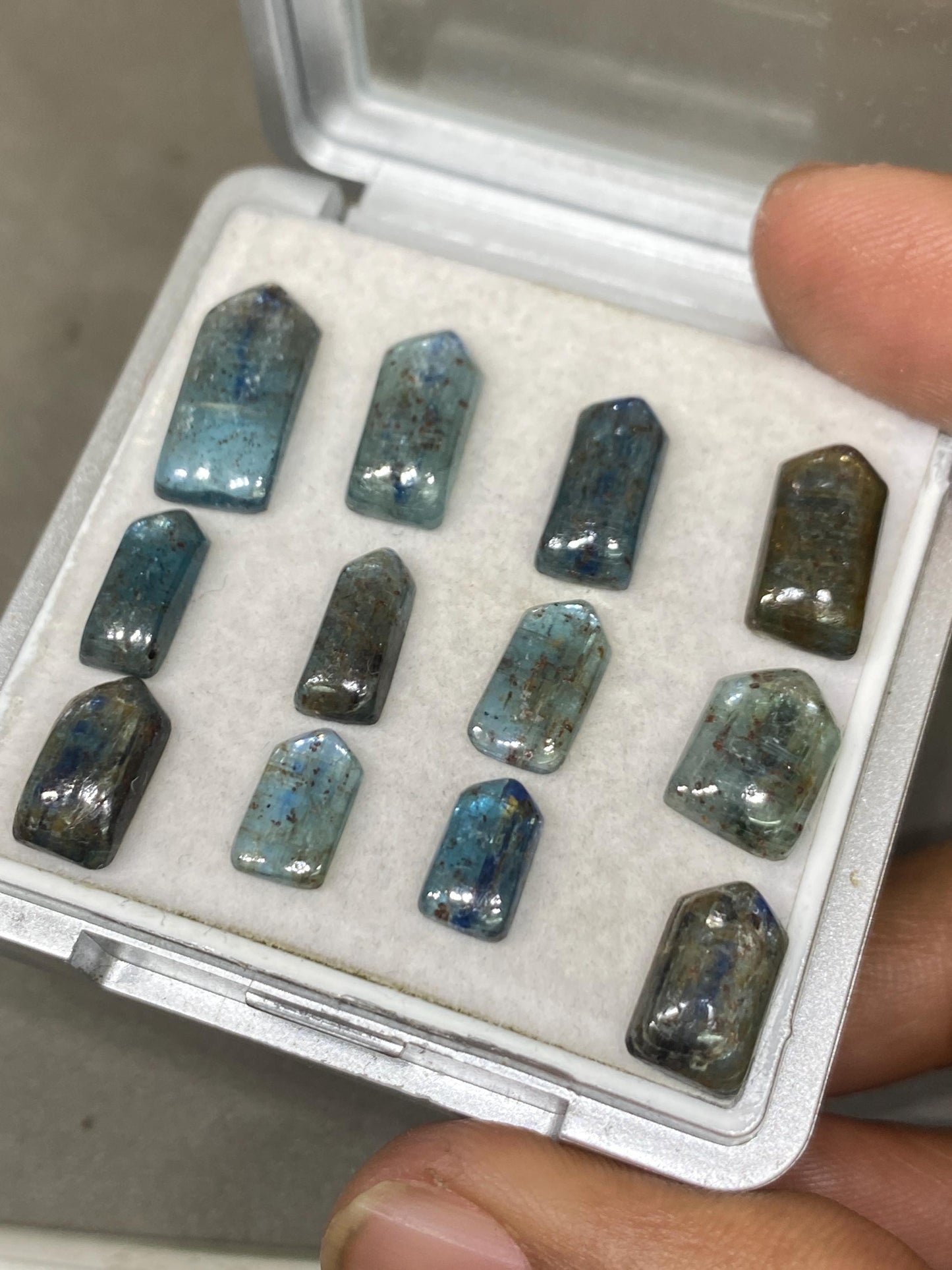 Rare teal kyanite oval cabochons fine quality wt 32 cts size 9.4x5.8mm-15.9x7.7mm pcs 12 ink blue kyanite oval smooth cabs