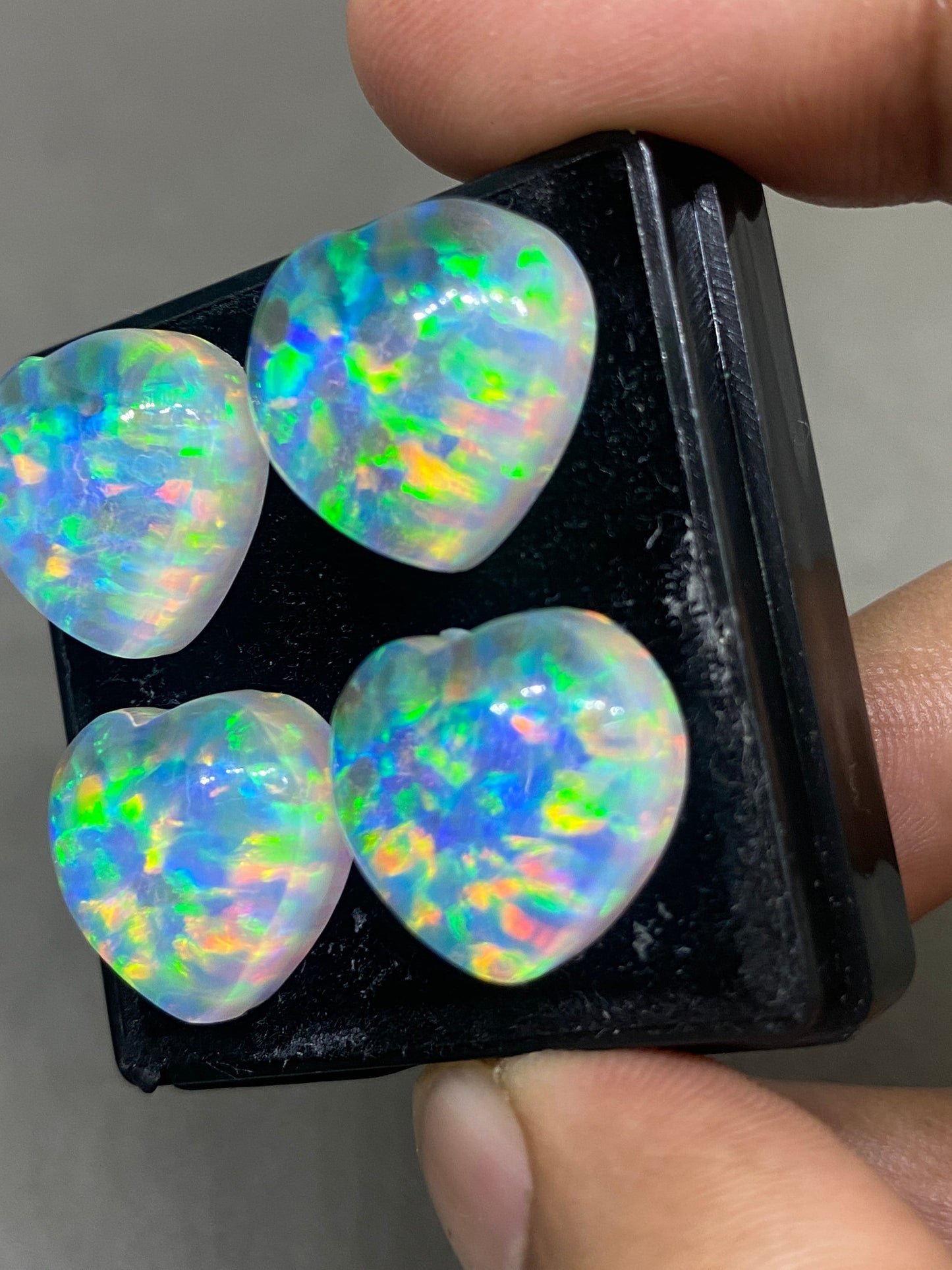 Vivacious Multi fire aurora opal n crystal doublet heart gem smooth cab pcs 4 wt 60 carats big size 16mm ring pendant earring auroral opal