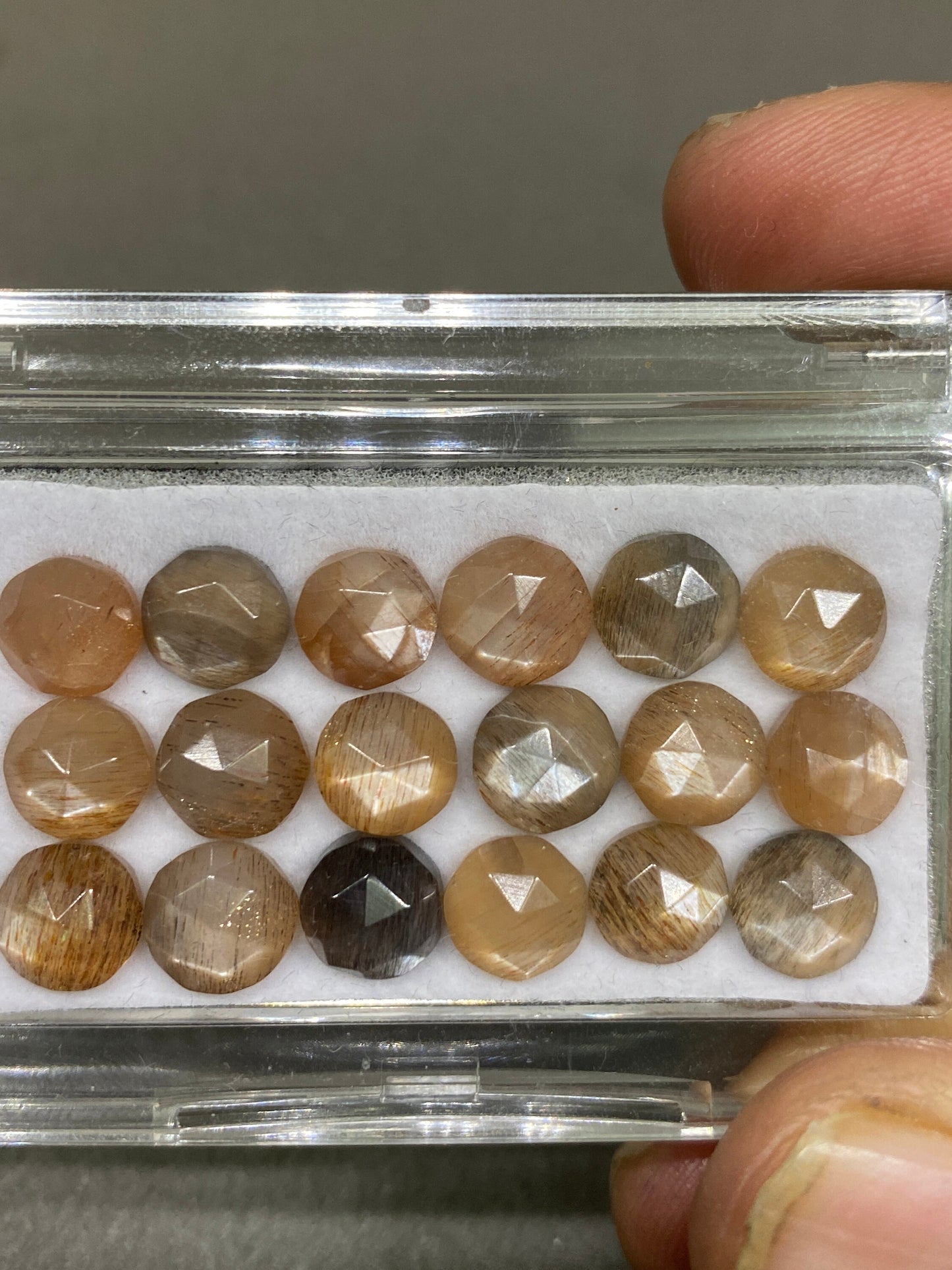 Gorgeous rare  rainbow lattice rutile moonstone round rose cut wt 32.30 cts pcs 18 size 8mm approx rutile rainbow lattice rutile moonstone