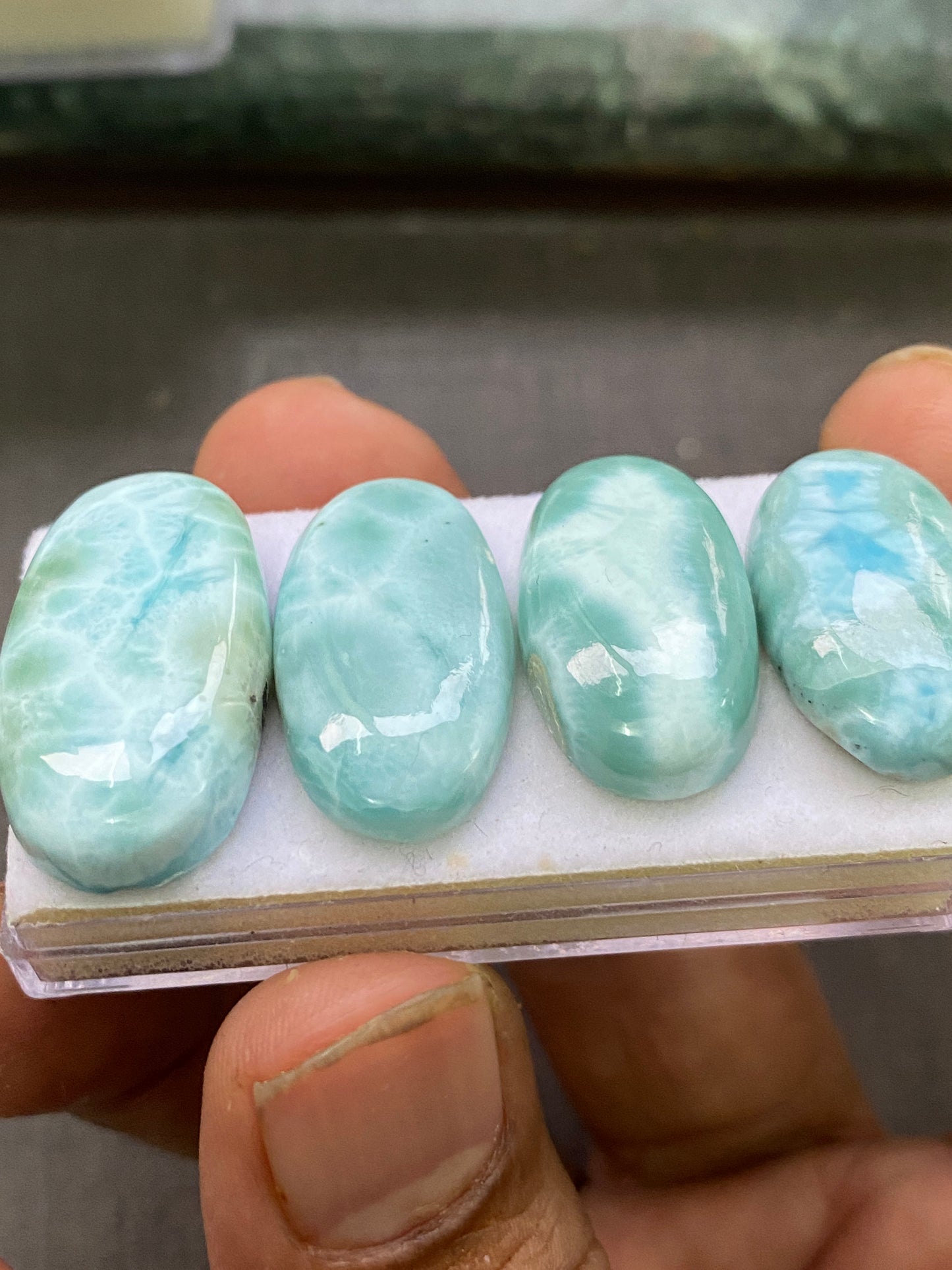 Mesmerising rare Smooth Larimar cabochons mix shapes pcs 4 pendant supply wt 84 carats size 23x13-28x15mm Larimar cabochons fancy shape