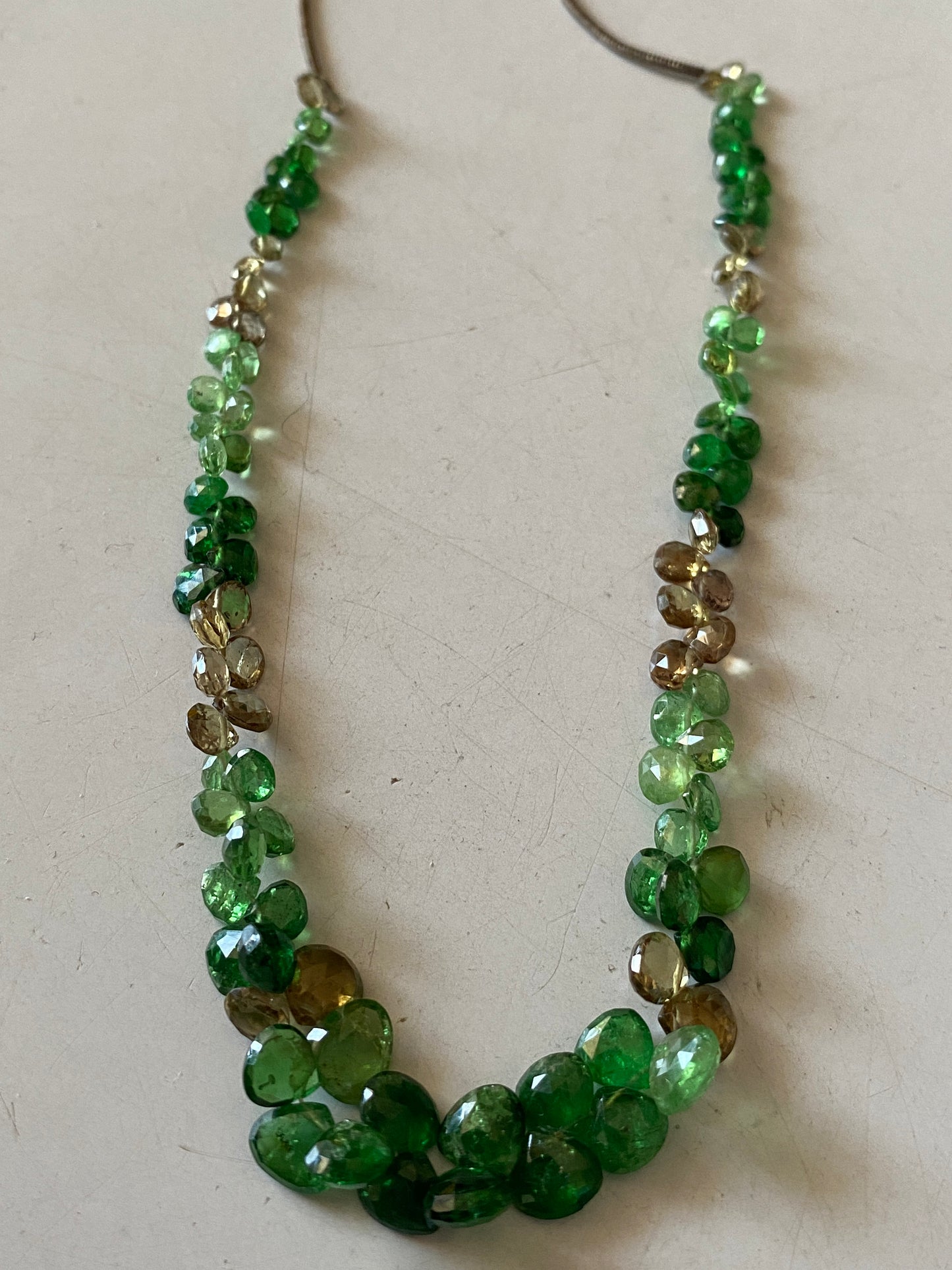 Tsavorite  hearts briolettes color change garnet heart necklace weight  carats size length Inches AAAAA quality designer beads necklace