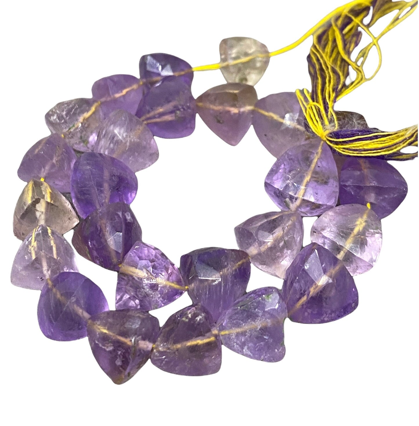 Natural amethyst faceted trillion beads Natural ametrine beads wt carats size mm length  natural ametrine