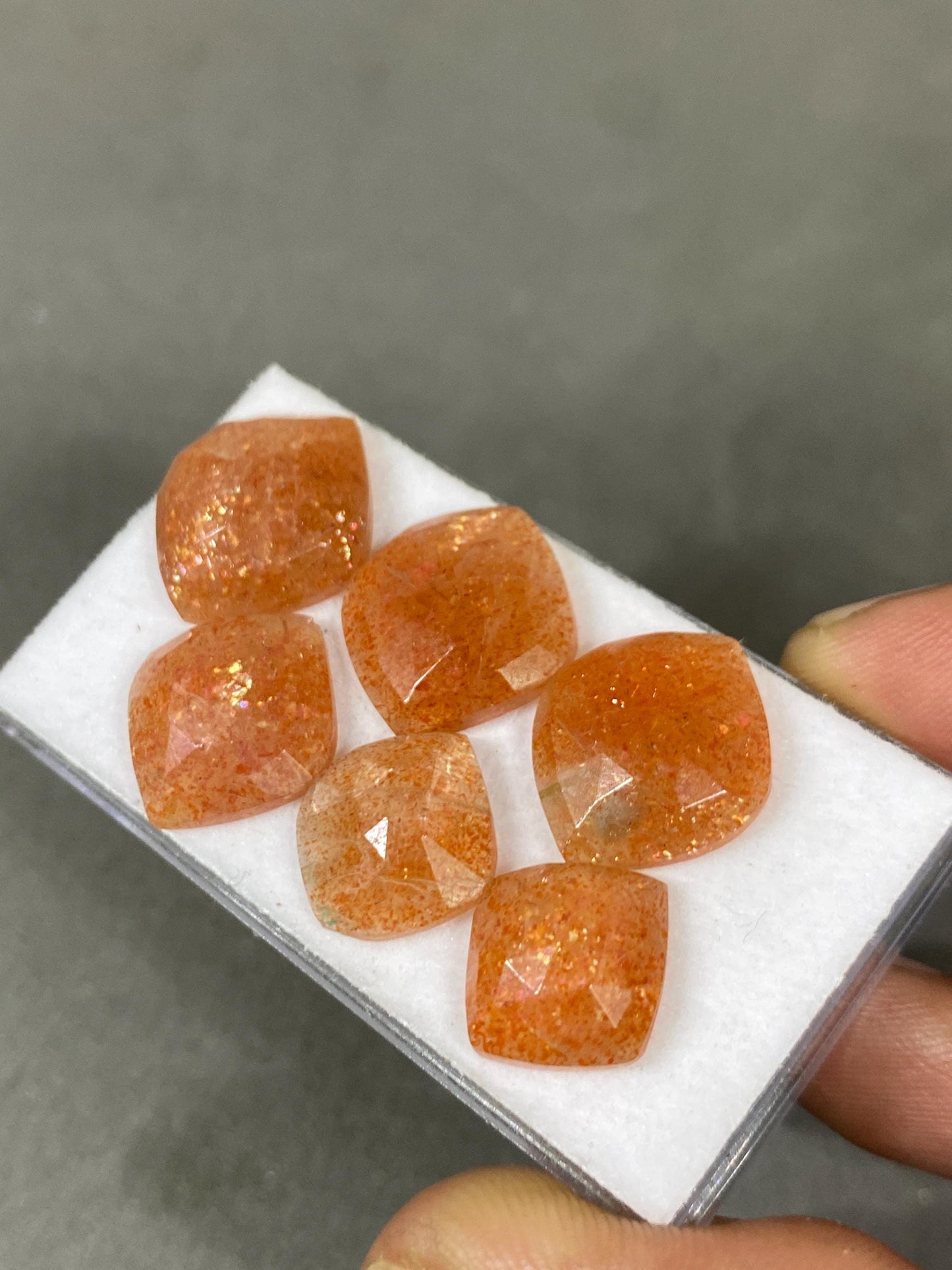 Fascinating rare sunstone orange confetti quartz  rosecuts wt 33 carats pcs 6 size 13x12-17x14mm sunstone rosecut fancy leaf flatback gems