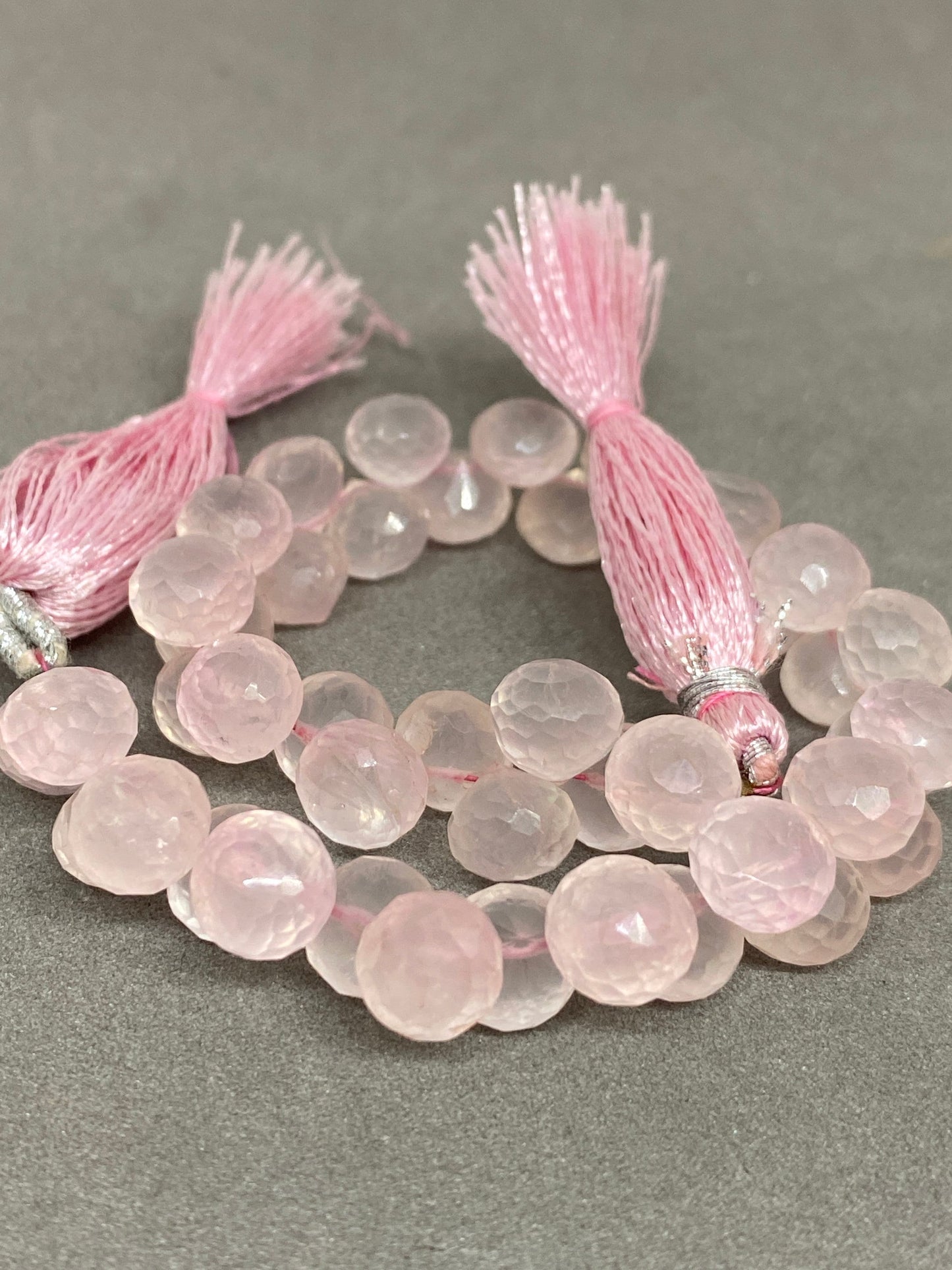 Natural Rosequartz faceted onion briolettes strand 4 inches Faceted rose quartz onion briolette