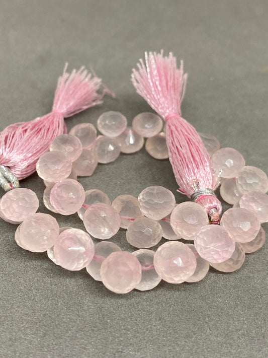 Natural Rosequartz faceted onion briolettes strand 4 inches Faceted rose quartz onion briolette