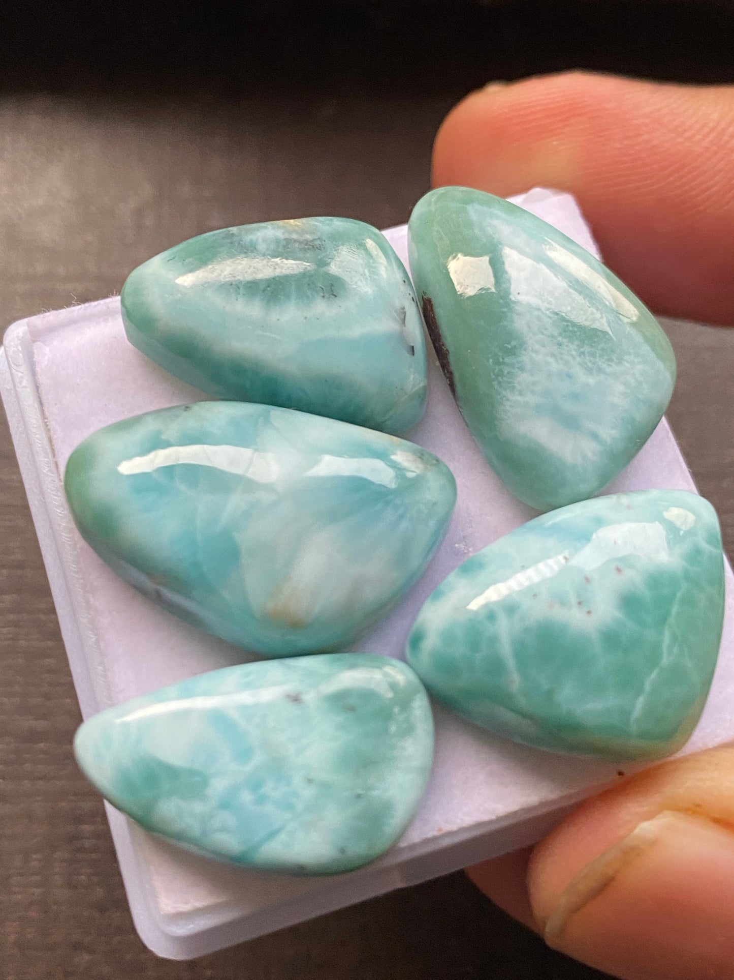 Stunning rare Smooth Larimar cabochons pcs 5 pendant supply  wt 83 carats size 19x13-23x15mm natural Larimar cabochons fancy shape