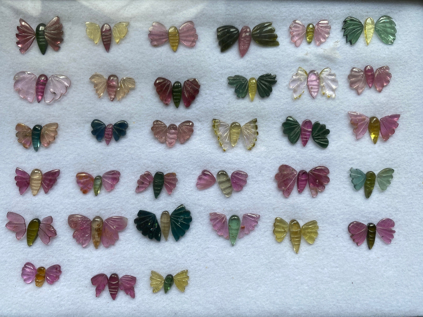 Rare Watermelon tourmaline butterfly hand carved set pcs 99 wt 77.5 cts small  size watermelon tourmaline butterfly carving