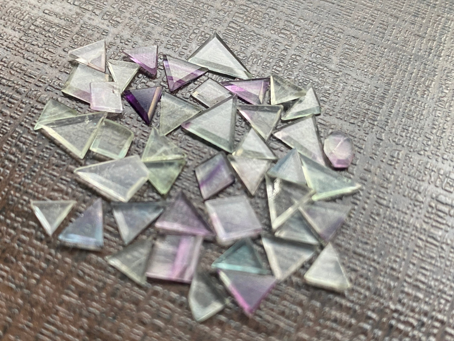 Gorgeous multi fluorite geometric fine quality wt 10.45 carats size 3.8x4mm-7.8x7mm pcs 44 fluorite geometric thin slices side faceted