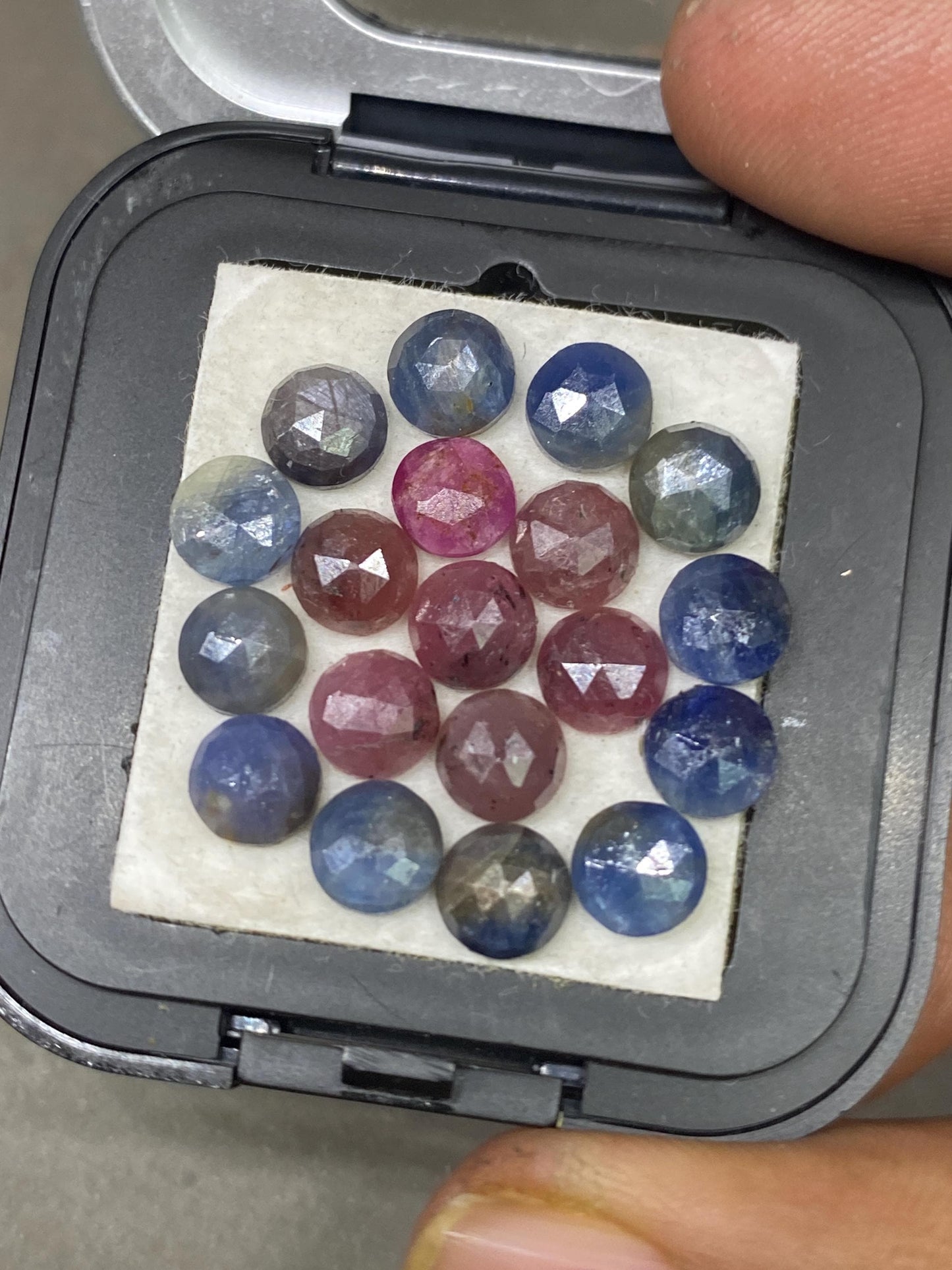 Delightful set of  rare multi red blue  sapphire round rosecut weight  carats size  pcs 19 natural sapphire unheated untreated sapphire