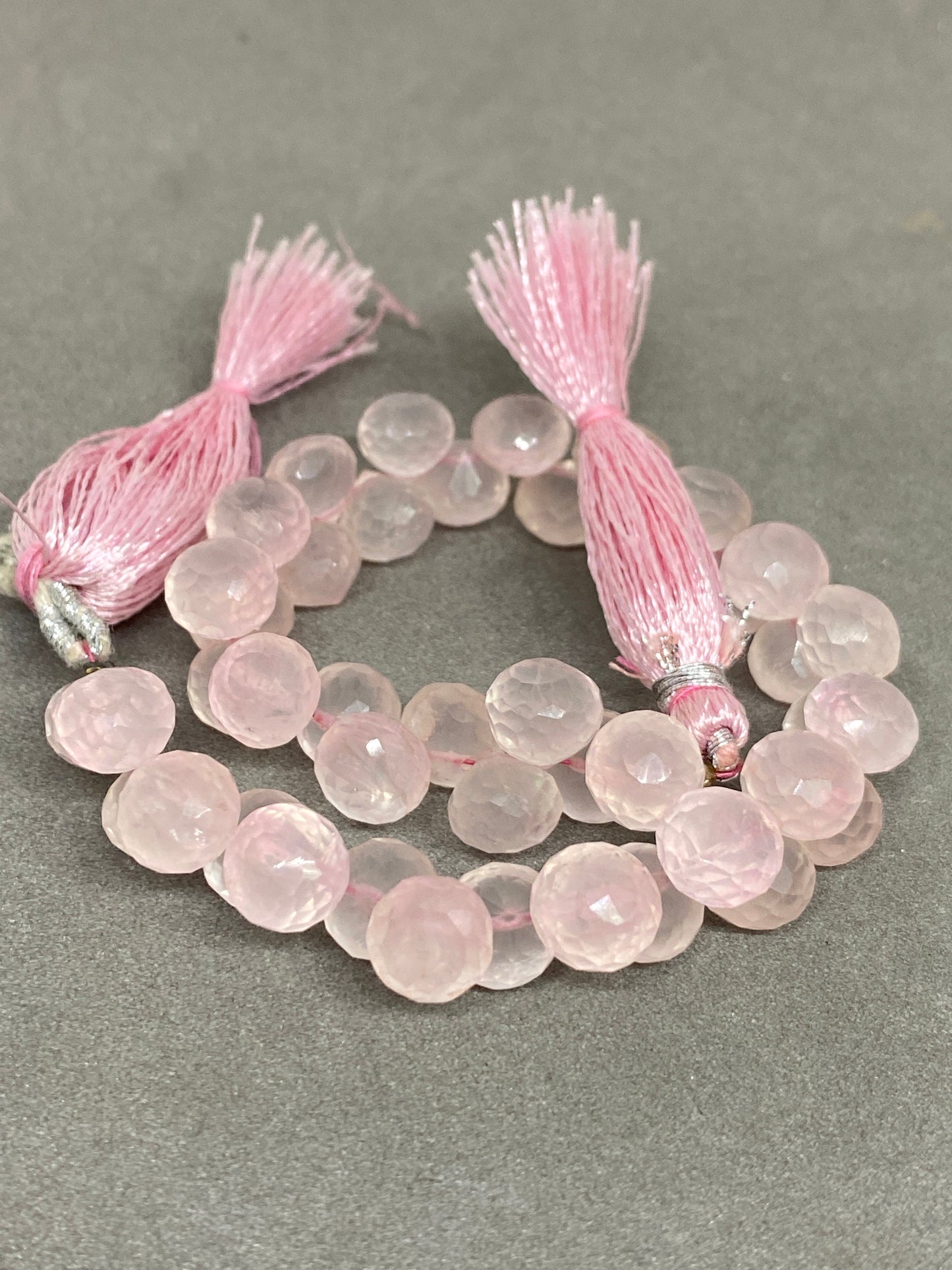 Natural Rosequartz faceted onion briolettes strand 4 inches Faceted rose quartz onion briolette