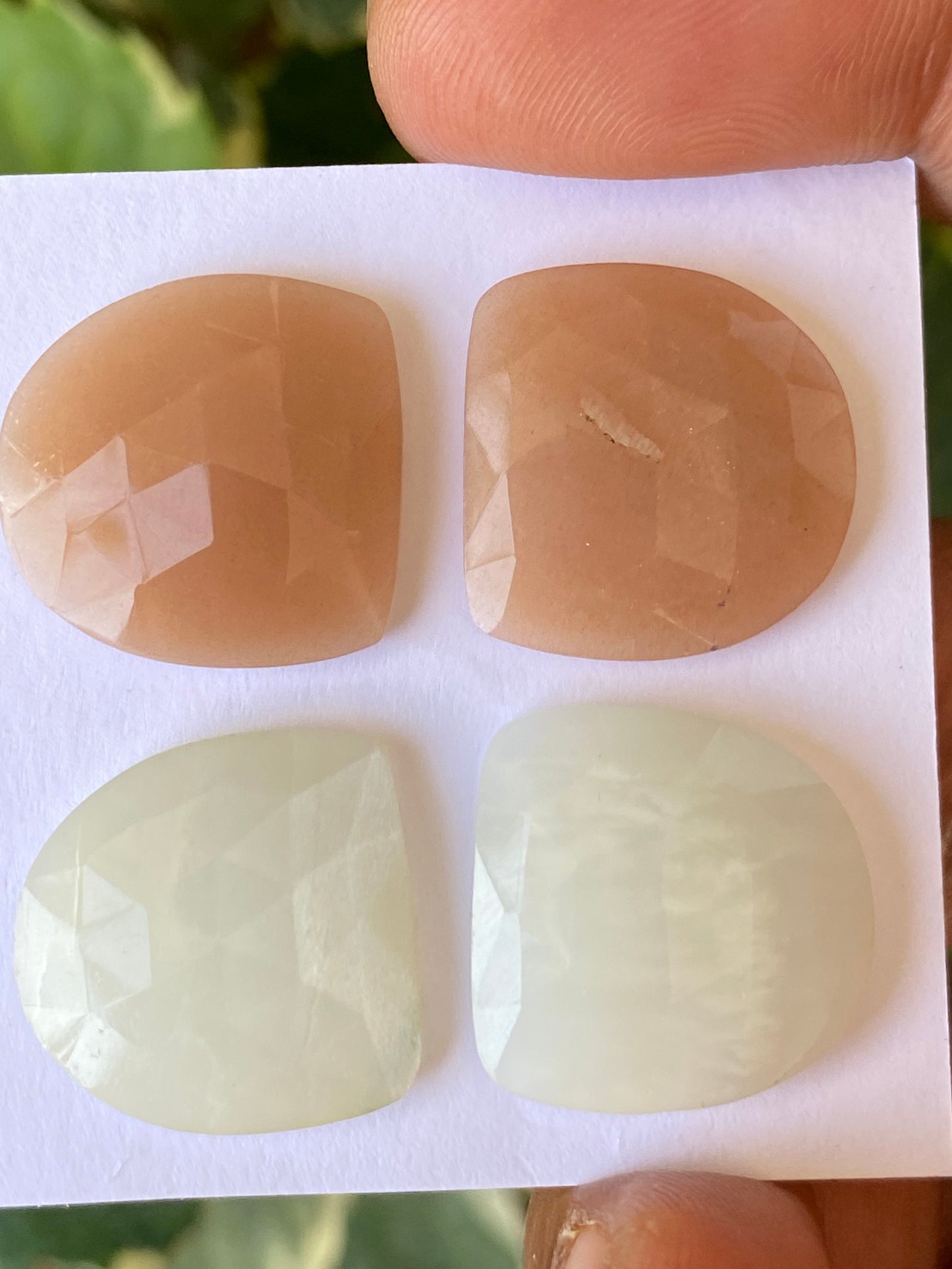 Lovely white and peach moonstone rosecut matched pair wholesale lot wt 54 carats  size 19.5x19.3mm-19.8x19.2mm pcs 4 moonstone rosecut