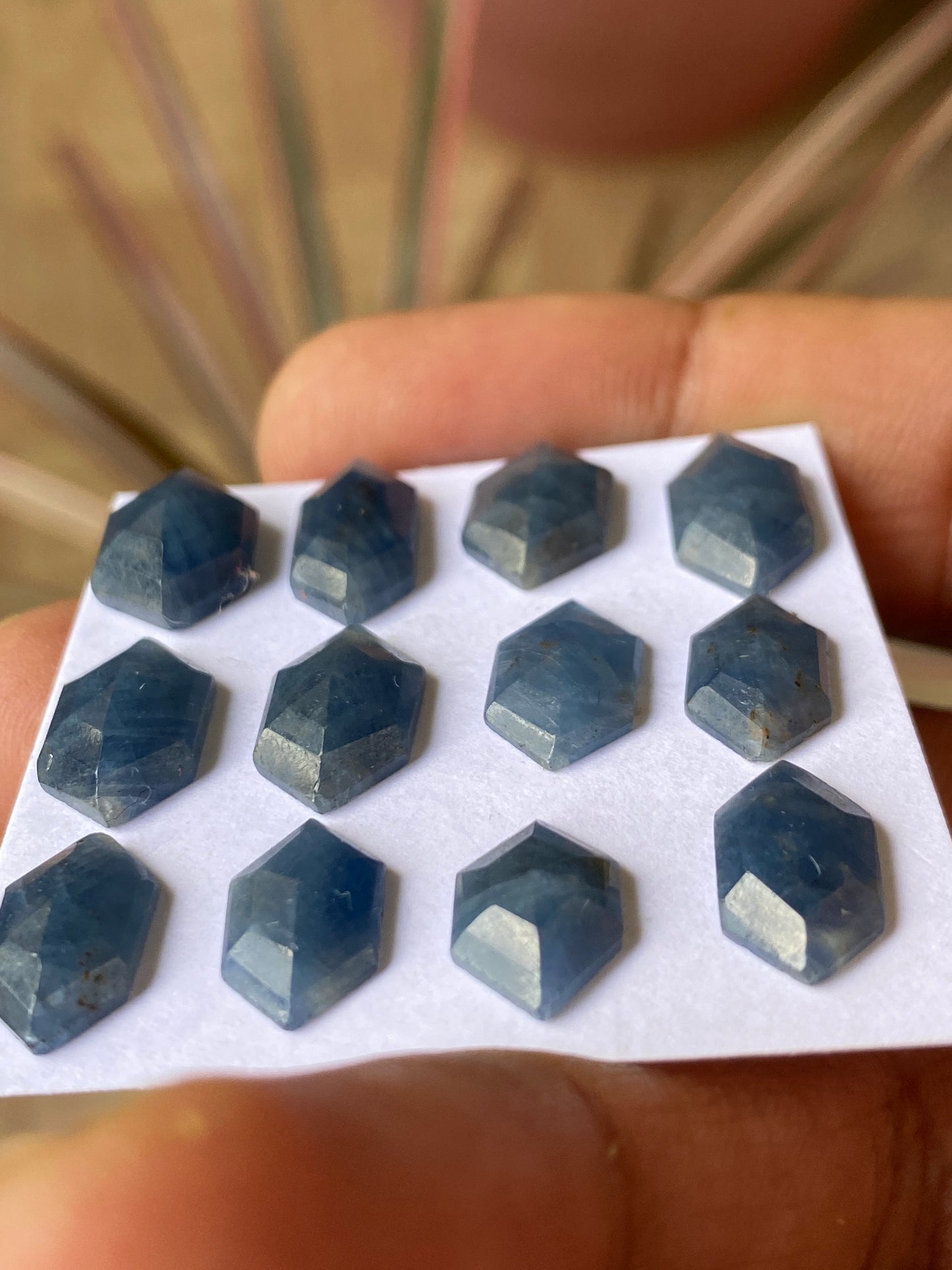 Cute Rare blue sapphire hexagon step cuts  wt 42 cts  pcs 12 size 11.6x7.7mm-15x7mm blue sapphire stepcut hexagon flatbacks