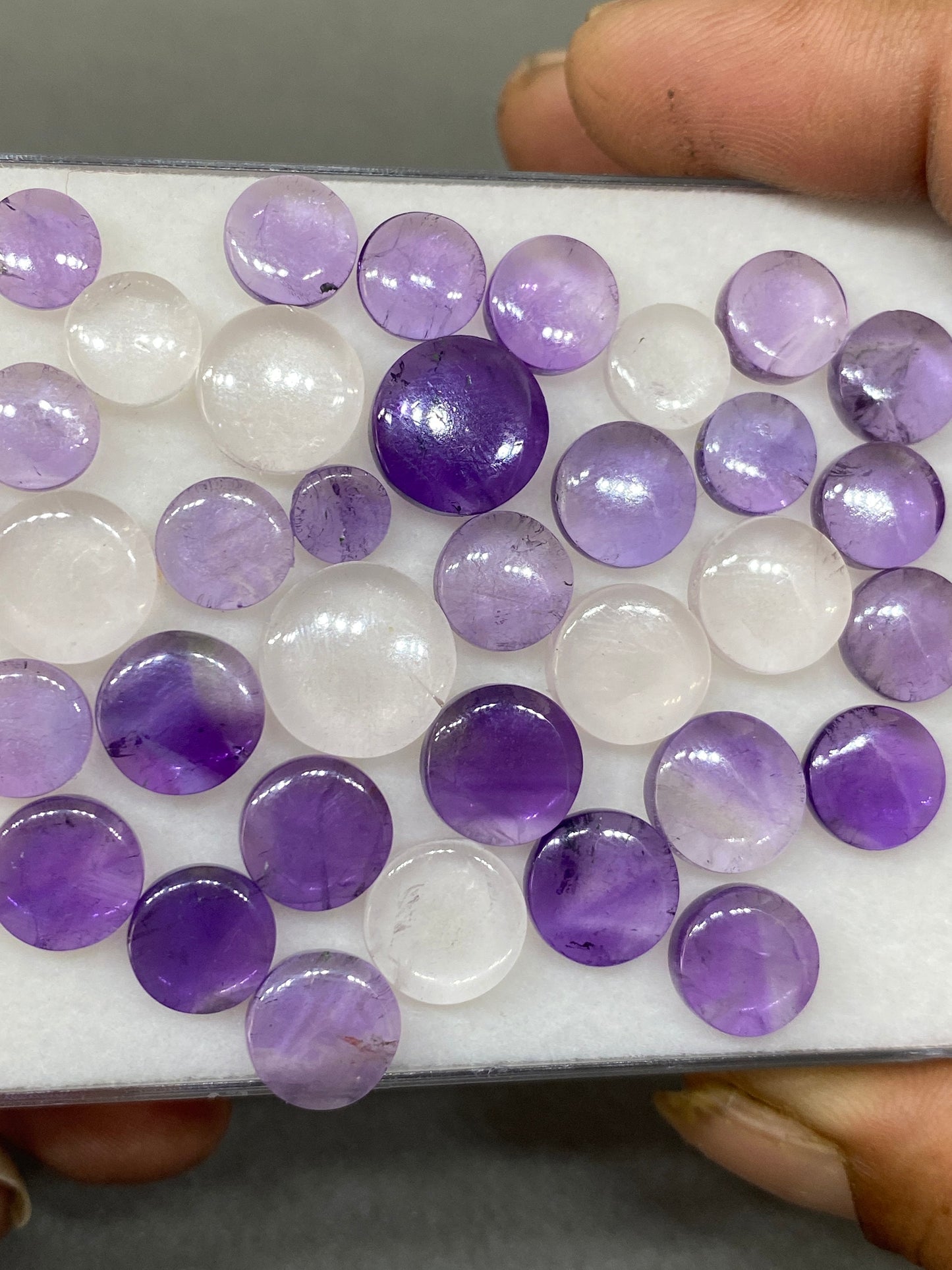 Eye catching fine quality amethyst rose quartz coin shape flat cabochons weight 88 carats size 6mm-12mm pcs 36 buttons smooth polished