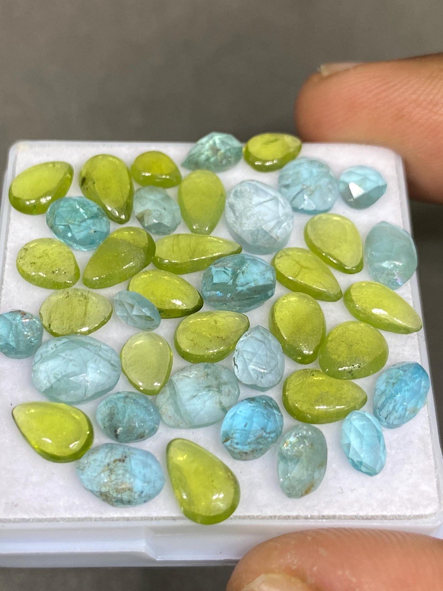 Dazzling rare apatite rosecut  peridot Fine quality cabochons   pcs 39 wt 27.50 carats Size mix 5x3-8x6.8mm gemstone cabochons flat