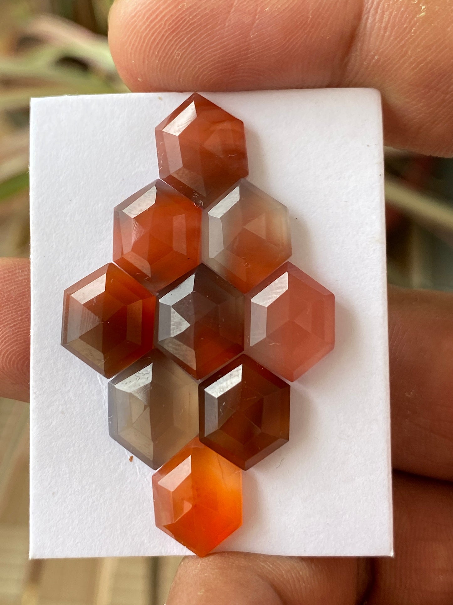 Beautiful orange agate hexagon flats wt 36 carats size 12x10mm-13x11mm pcs 9 rosecut  flatback gems