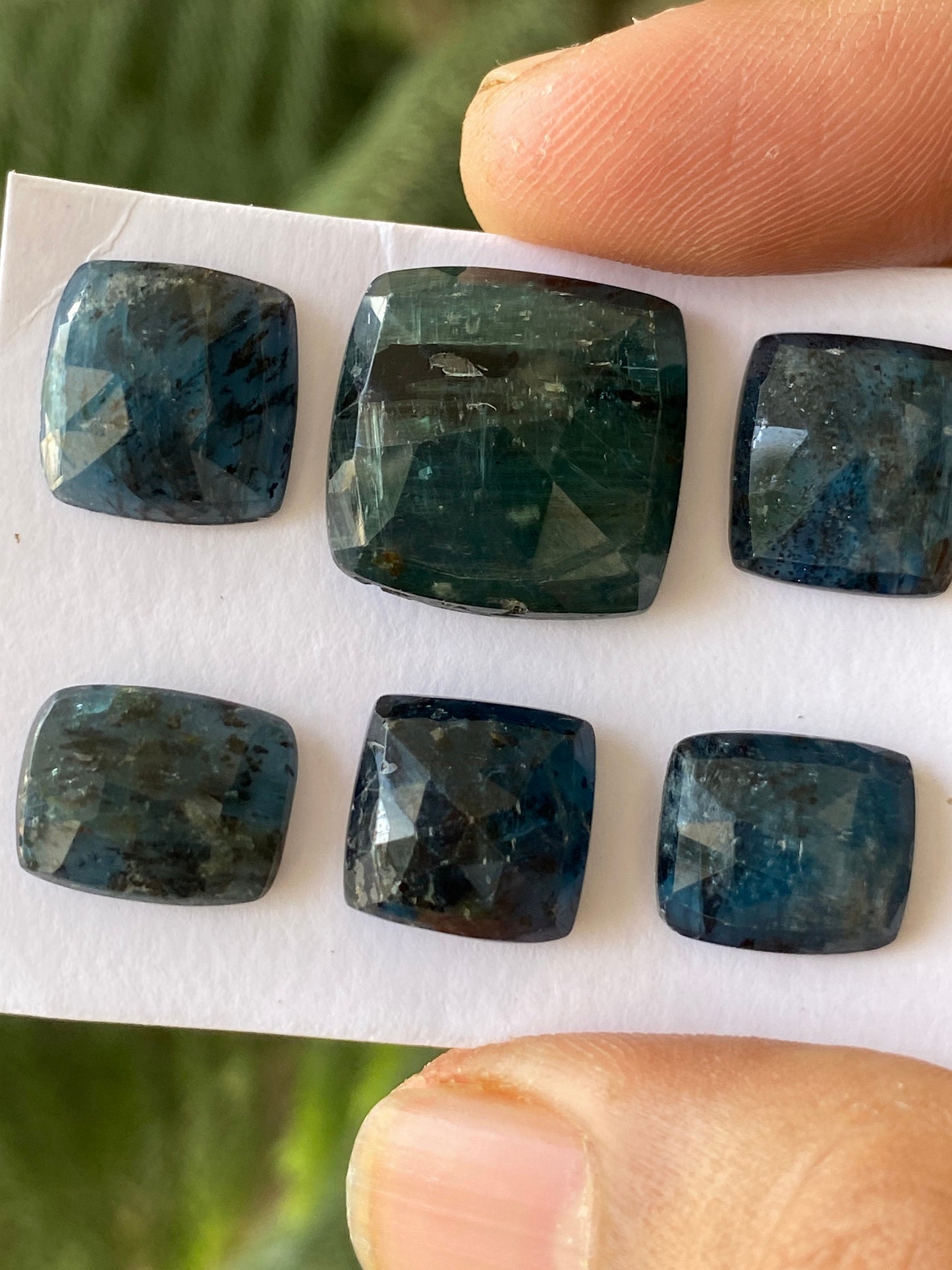 Dazzling rare moss teal blue kyanite rosecut cushion fine quality lovely color wt 60 cts pcs 6 good size 12x10-17mm rosecut kyanite