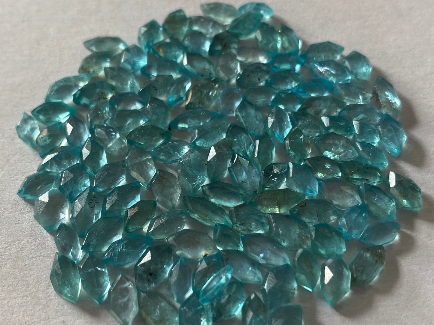 Fabulous Blue green apatite hexagon stepcut wholesale blue apatite flats size 5x3mm-7x4mm apatite rosecut pieces with *inclusions*